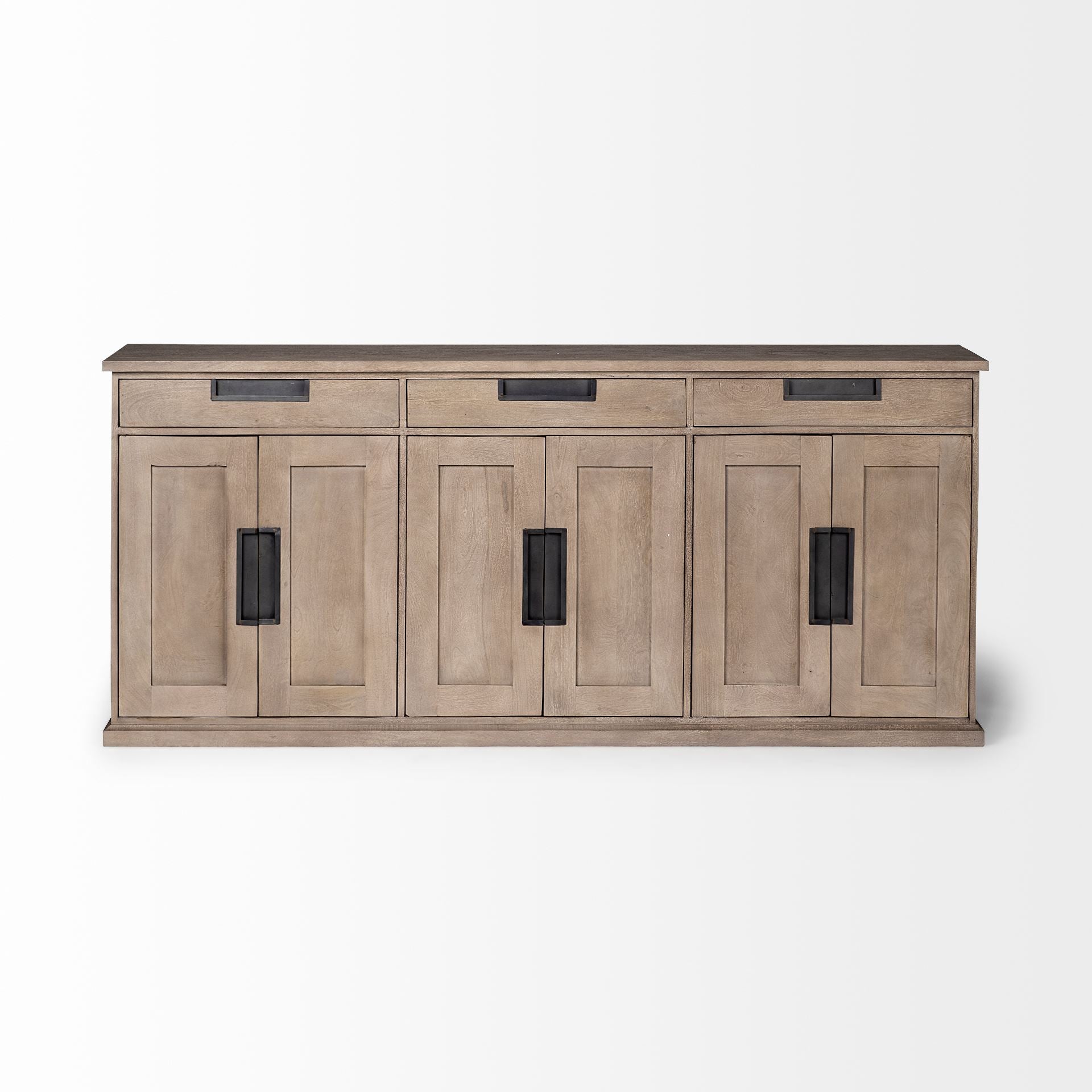Braxton III 81.5x18.5 Natural Brown Solid Wood 3 Drawer 6 Door Sideboard - Central Designs