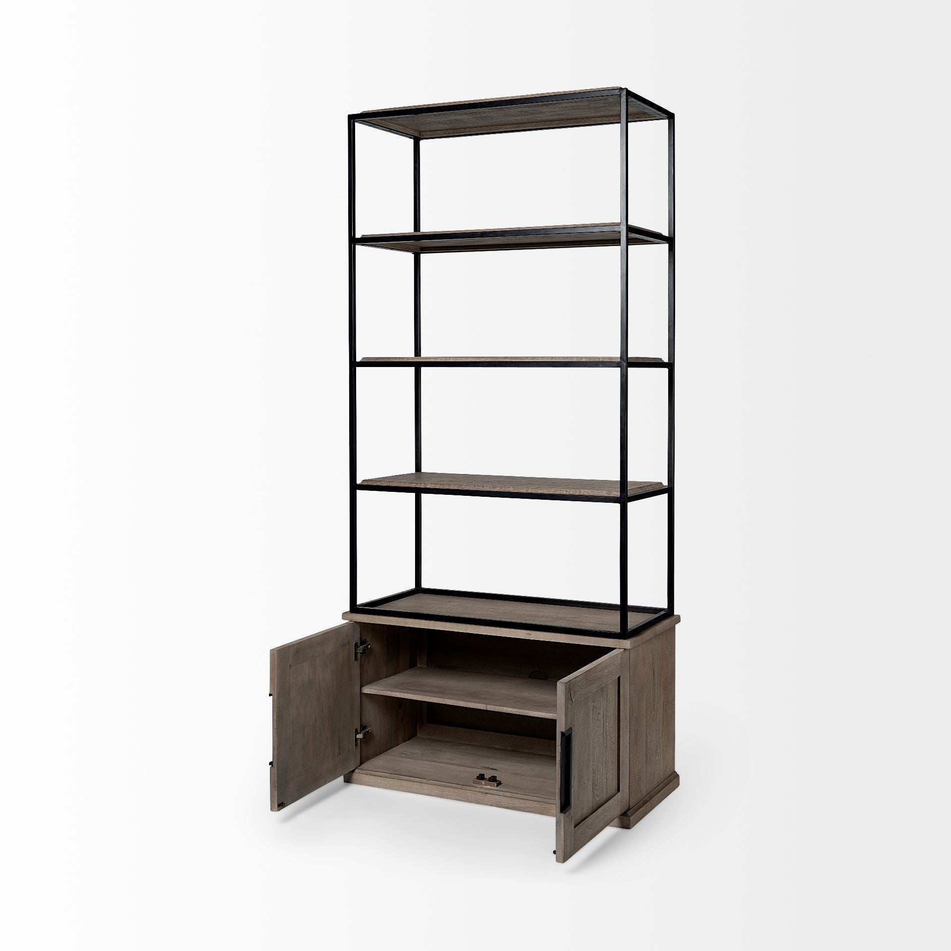 Braxton II Light Brown Wood and Iron Three Shelf Shelving Unit 41.5L x 18.5W x 9 - Central Designs