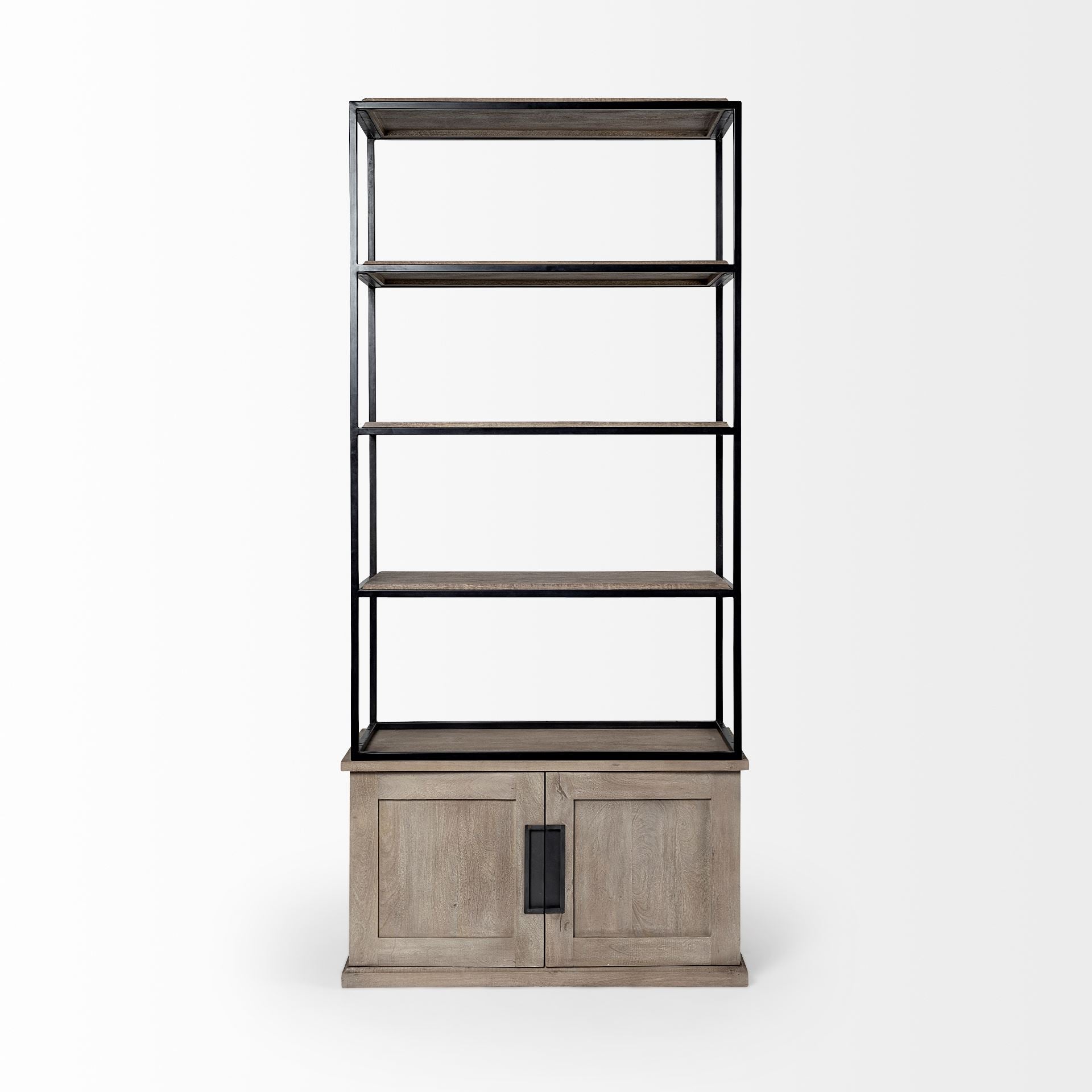 Braxton II Light Brown Wood and Iron Three Shelf Shelving Unit 41.5L x 18.5W x 9