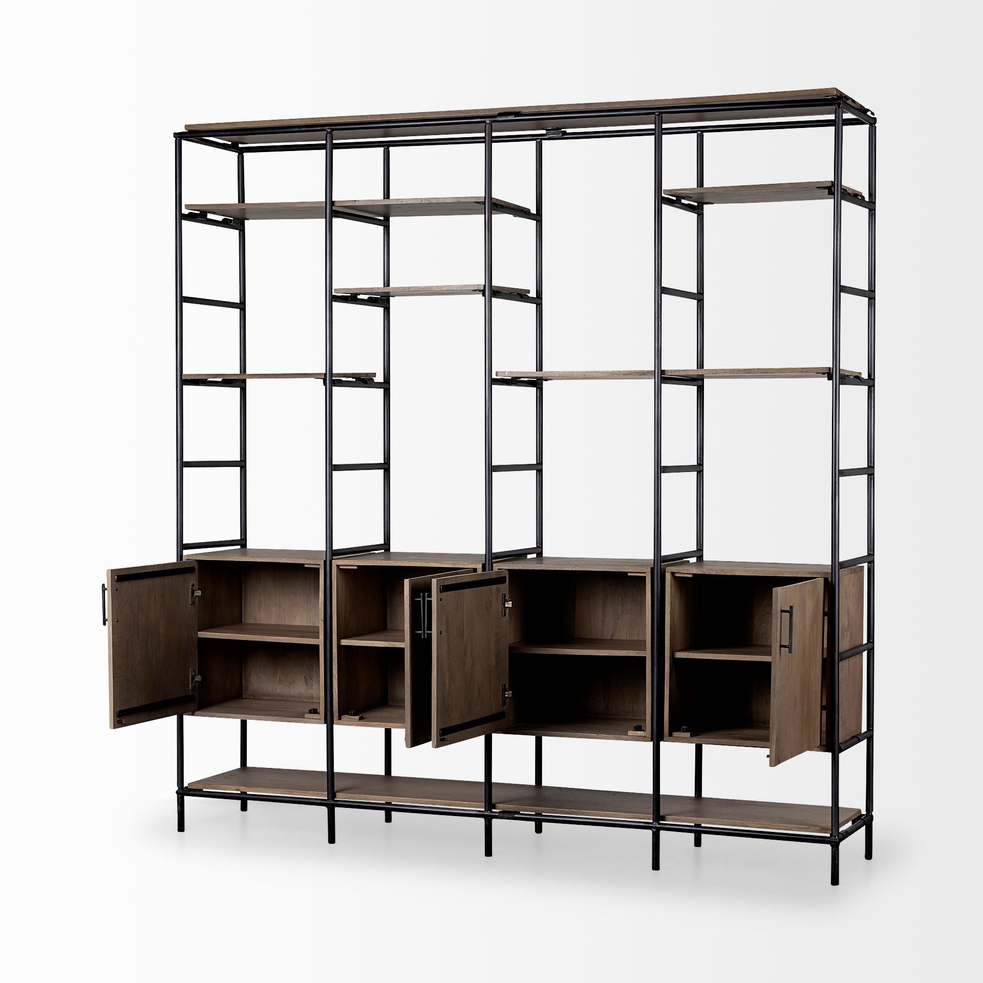 Darius 82L x 16.5W x 90H Medium Brown Wood and Metal Multi - Shelf Shelving Unit - Central Designs