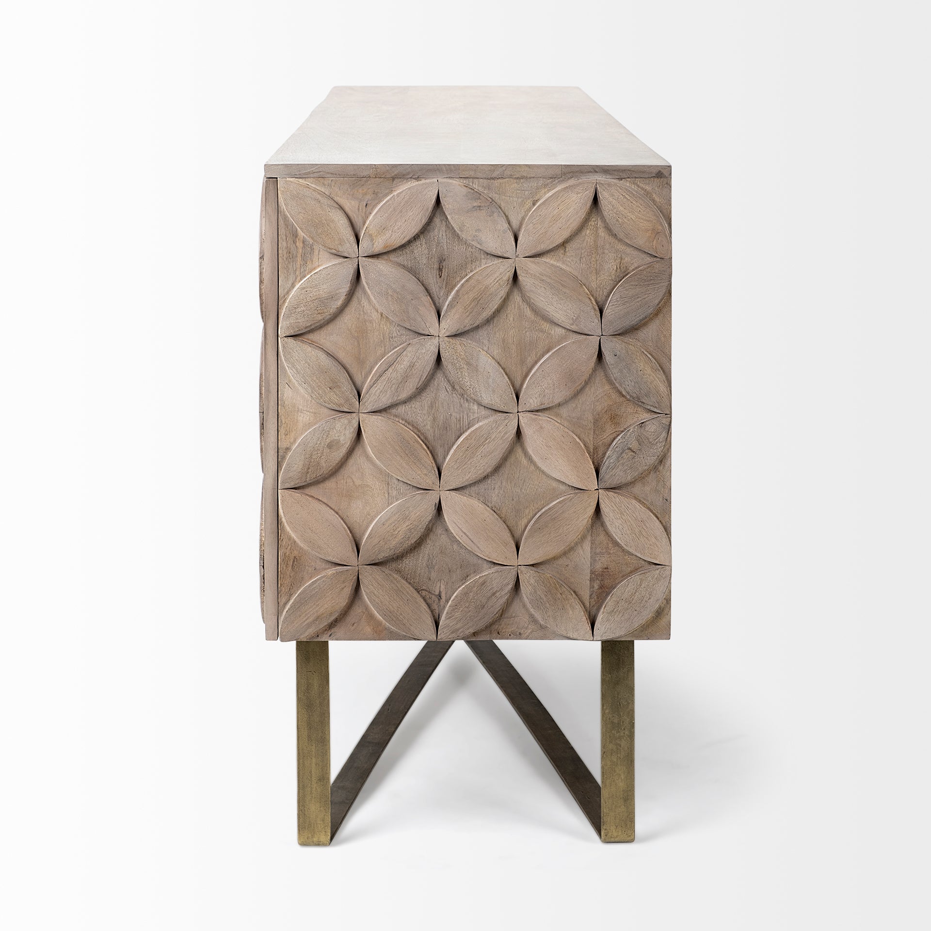 Excelsior I (72x18.3) Solid Wood Gold Metal Base 4 Cabinet Door SideBoard - Central Designs