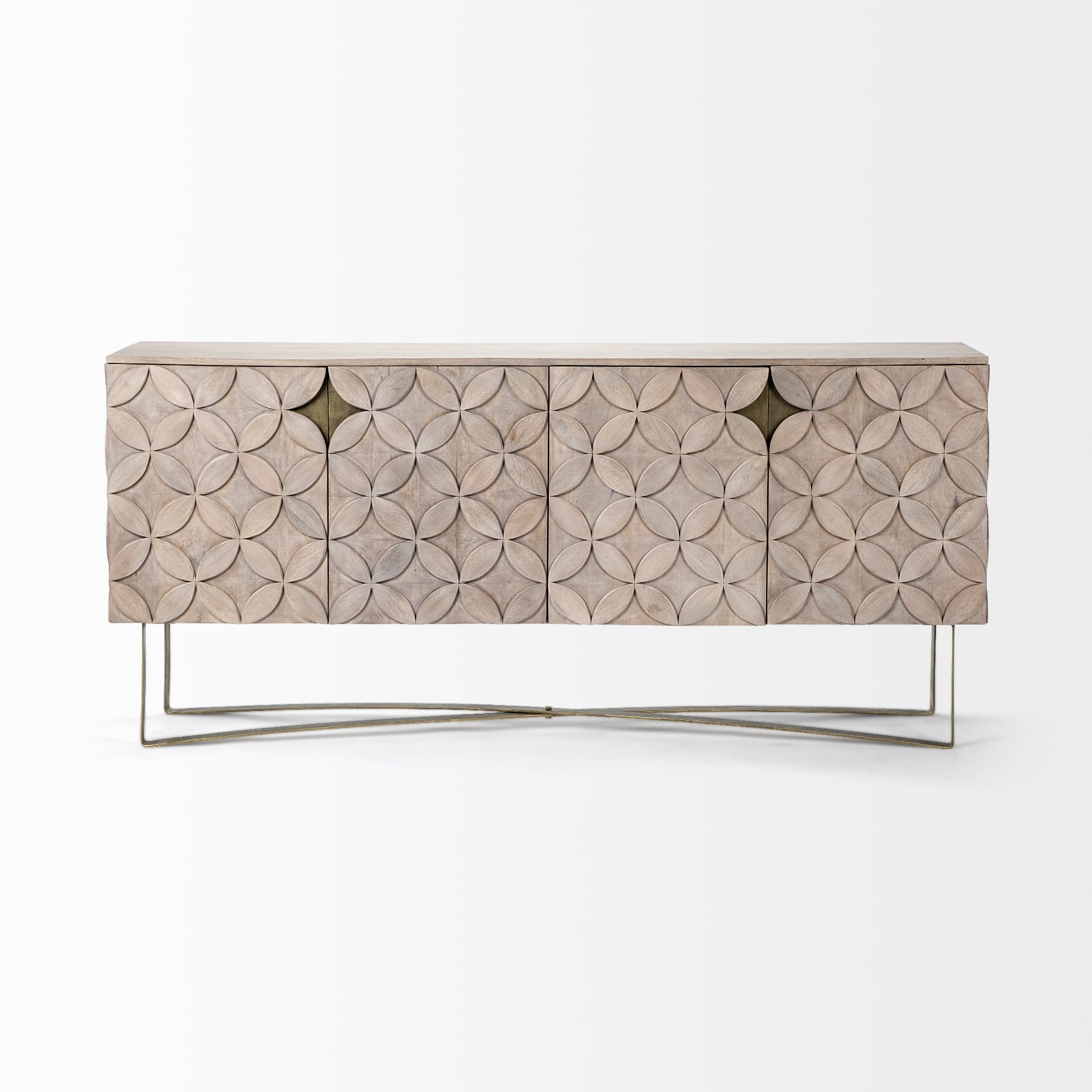 Excelsior I (72x18.3) Solid Wood Gold Metal Base 4 Cabinet Door SideBoard - Central Designs