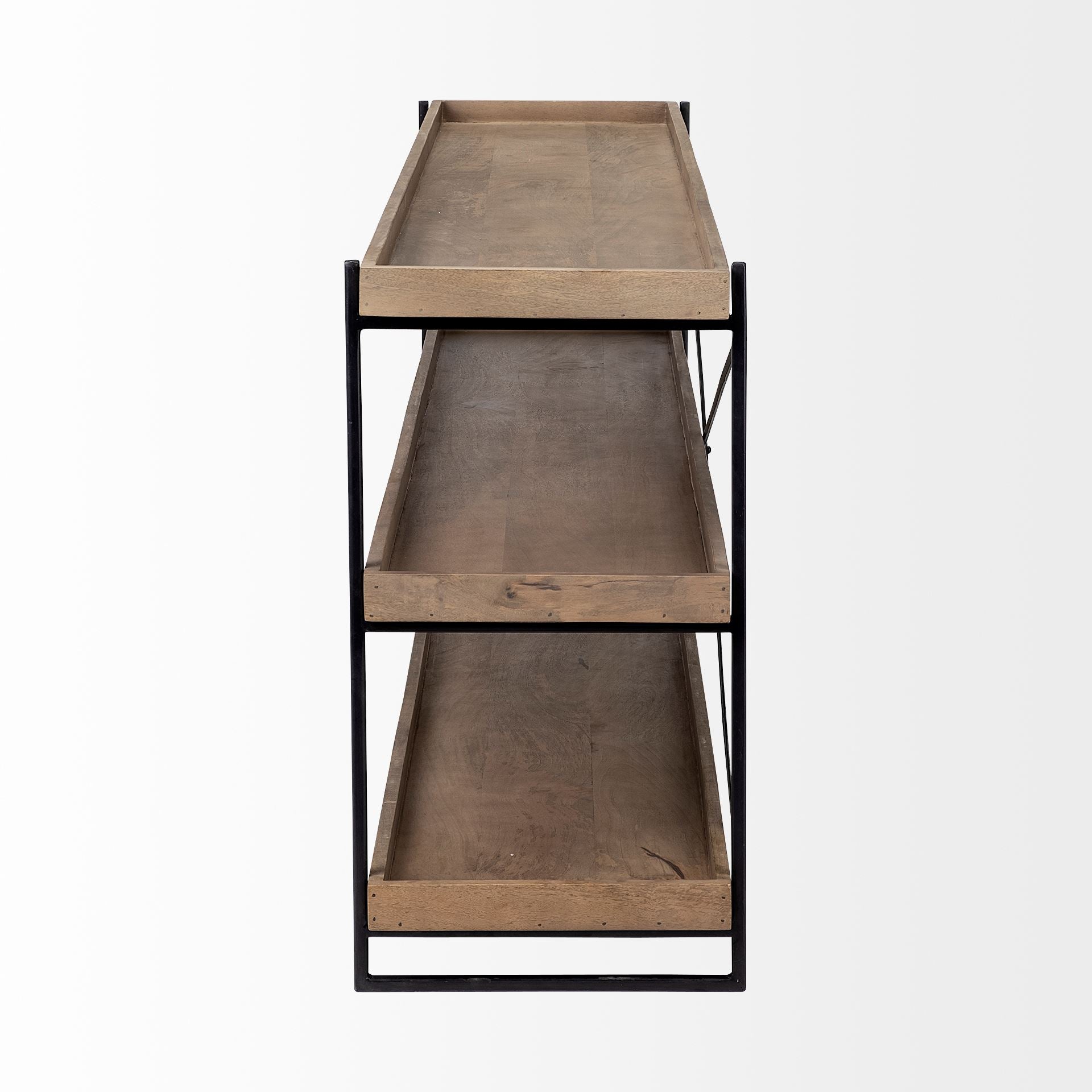 Trey I 80L x 16W Brown Wood and Black Iron Console Table