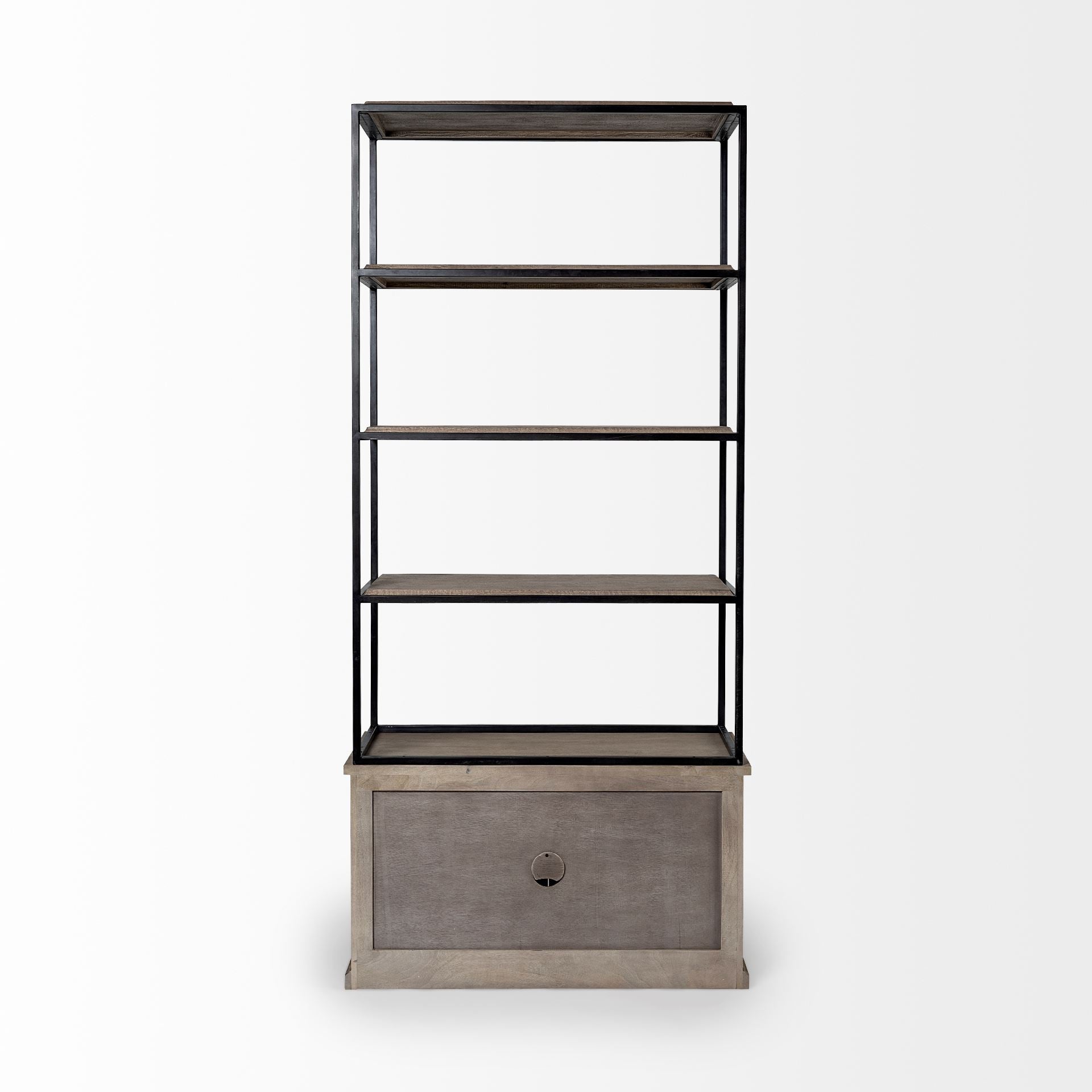 Braxton II Light Brown Wood and Iron Three Shelf Shelving Unit 41.5L x 18.5W x 9