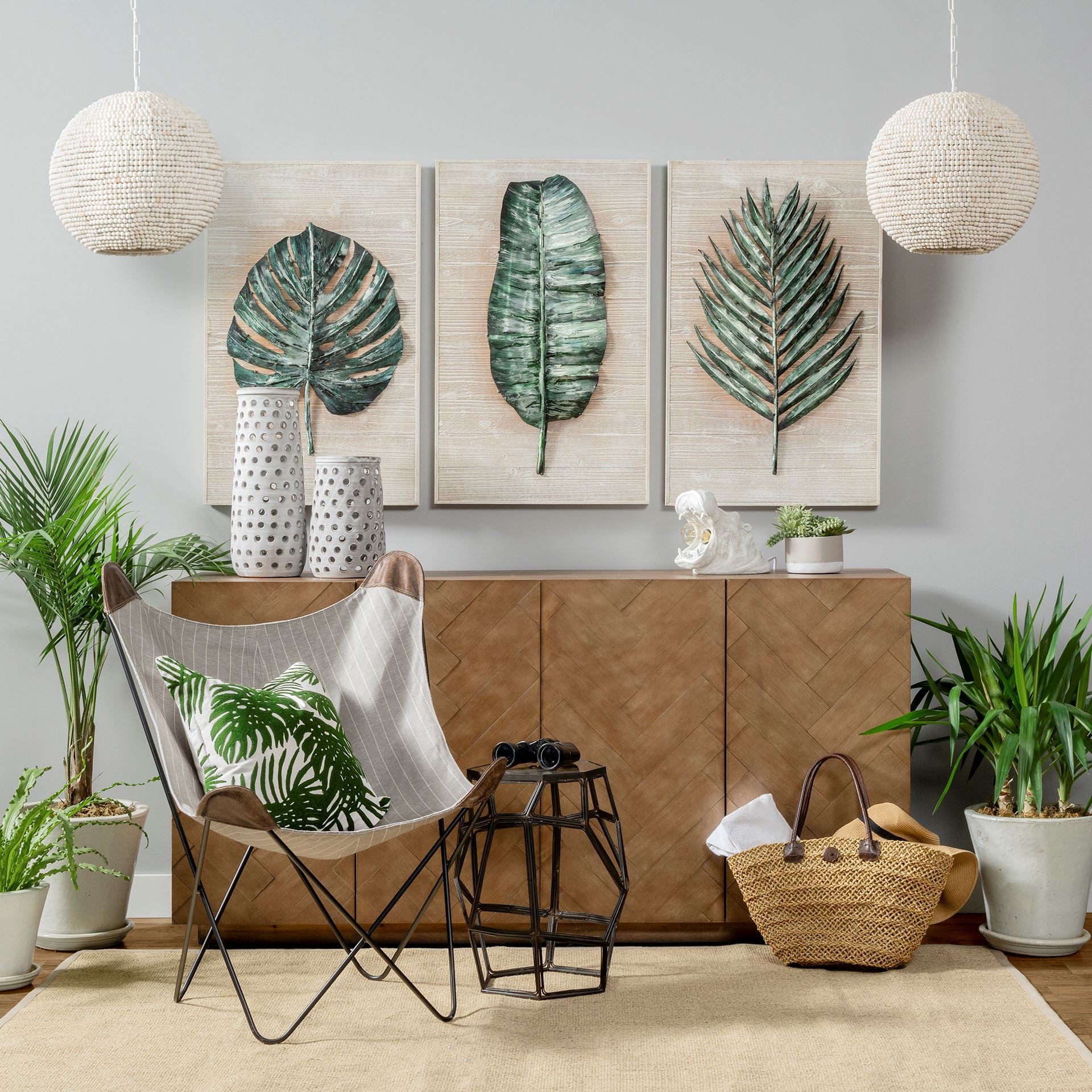 Theta 15.5x14.5 White-Washed Wood Beaded Pendant Light