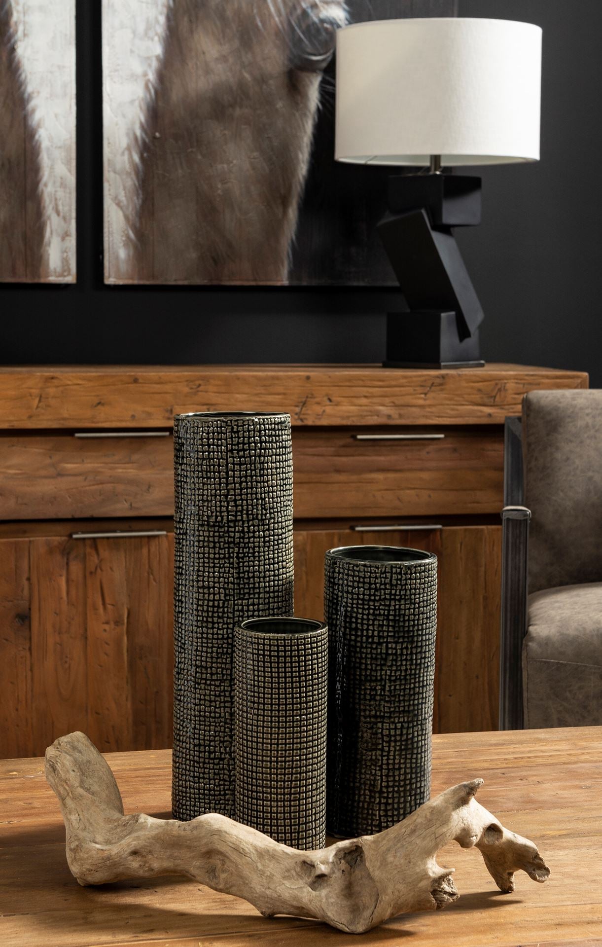 Kona III Large Black/Gold Cylindrical Ceramic Vase
