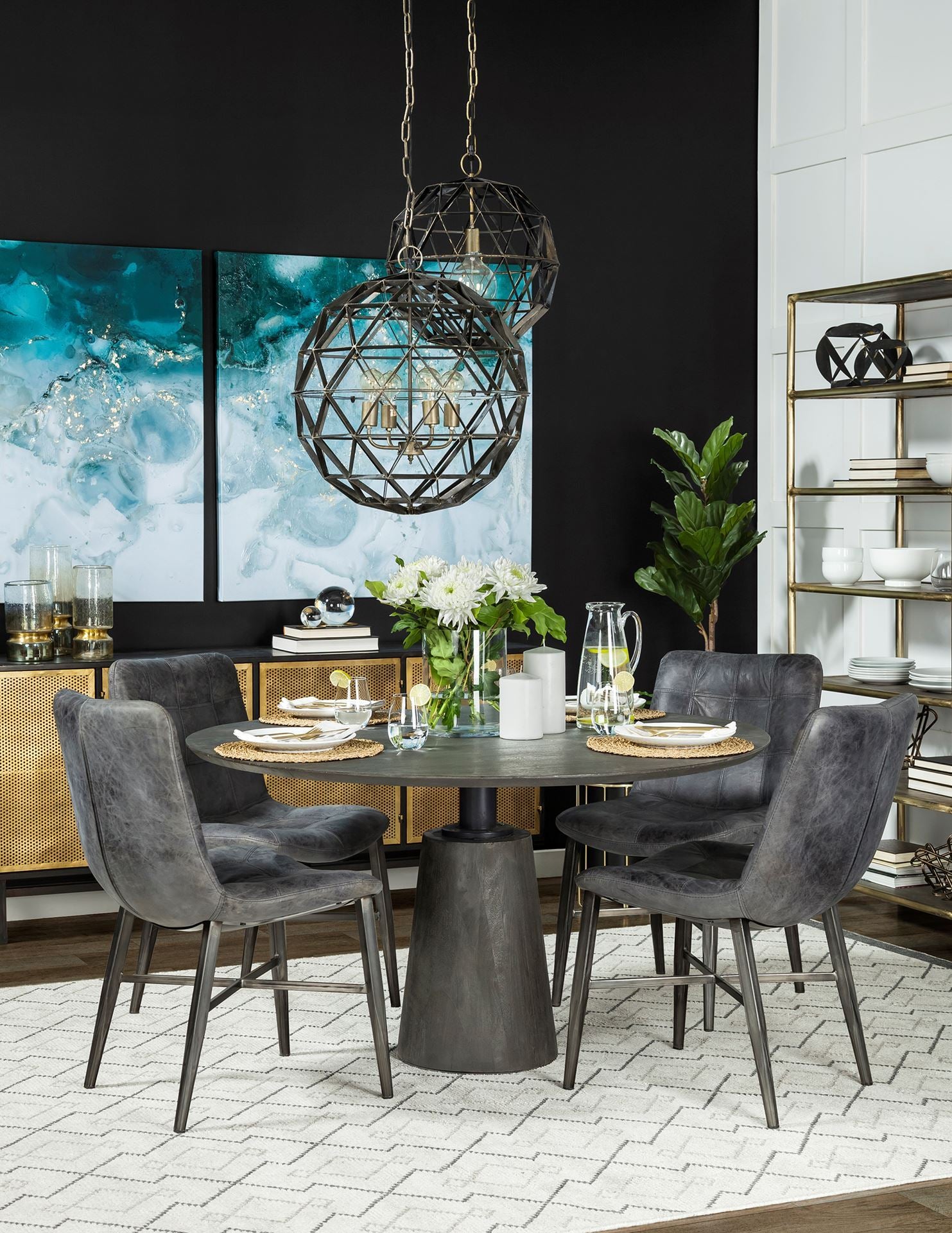 Maxwell 54" Brown Solid Wood Top Brown Metal/Wood Base Dining Table