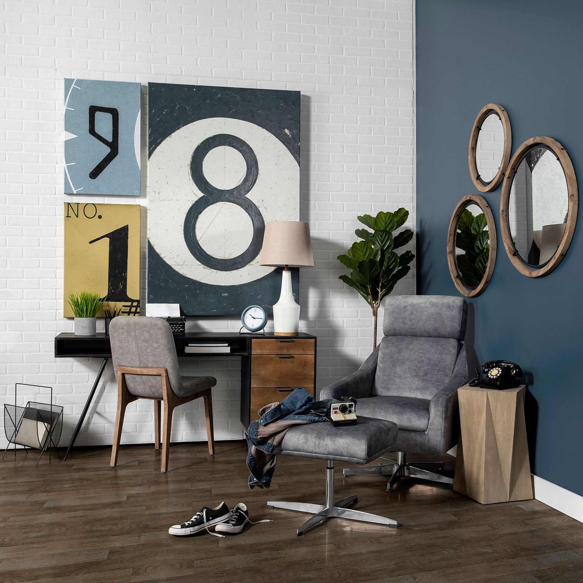 Josi 28" Brown Wood and Black Metal Frame Mirror