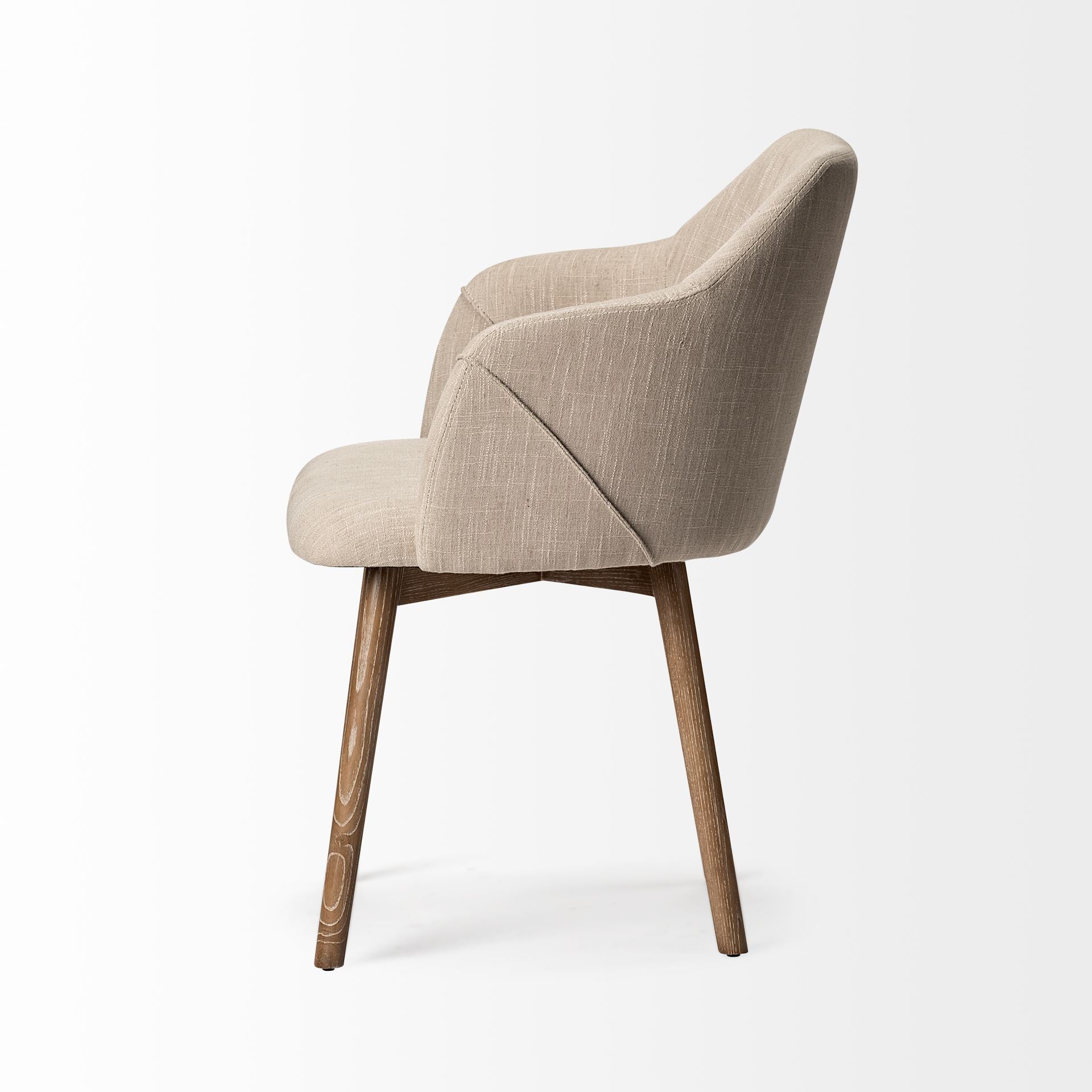 Ronald II Cream Fabric Wrap Brown Wooden Base Dining Chair