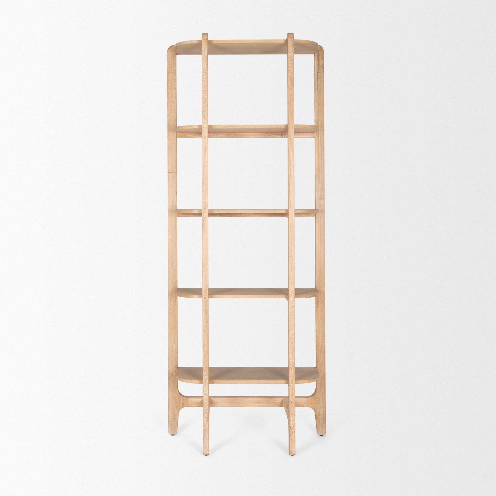 Taylin Light Brown Solid Wood Open Bookshelf - Central Designs