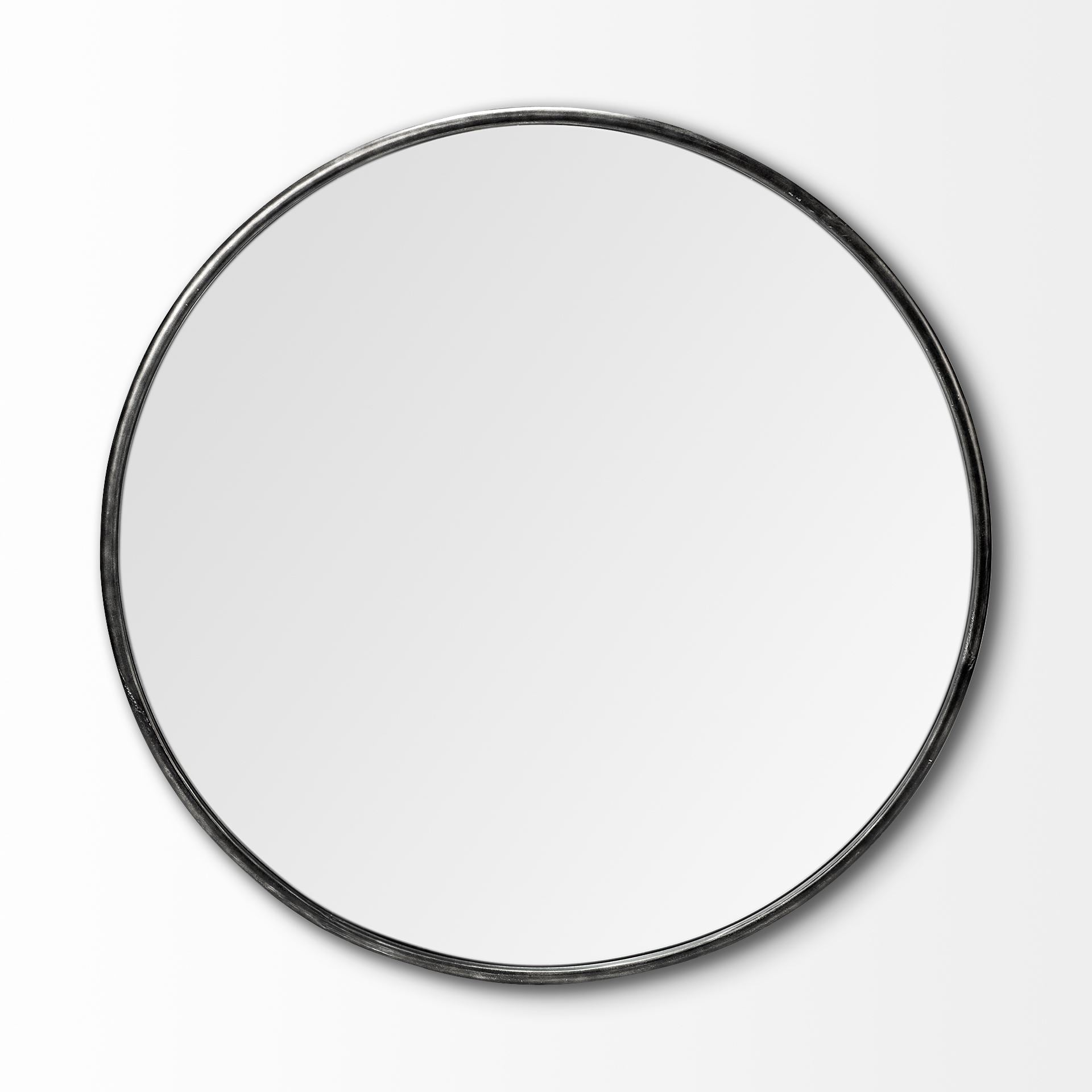 Piper 47.2L x 1.0W x 47.2H Large Black Metal Round Wall Mirror - Central Designs