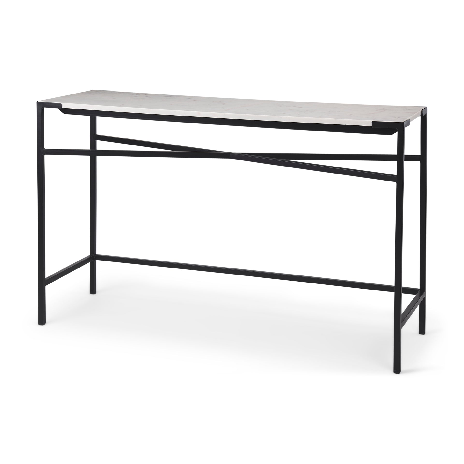 Lucas 50 X 16 X 30 White Marble Top Black Metal Frame Console Table