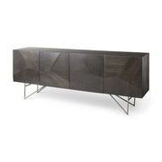 Darwin 80x17.5 Brown Solid Wood Gold Metal Base 4 Cabinet Door Sideboard - Central Designs