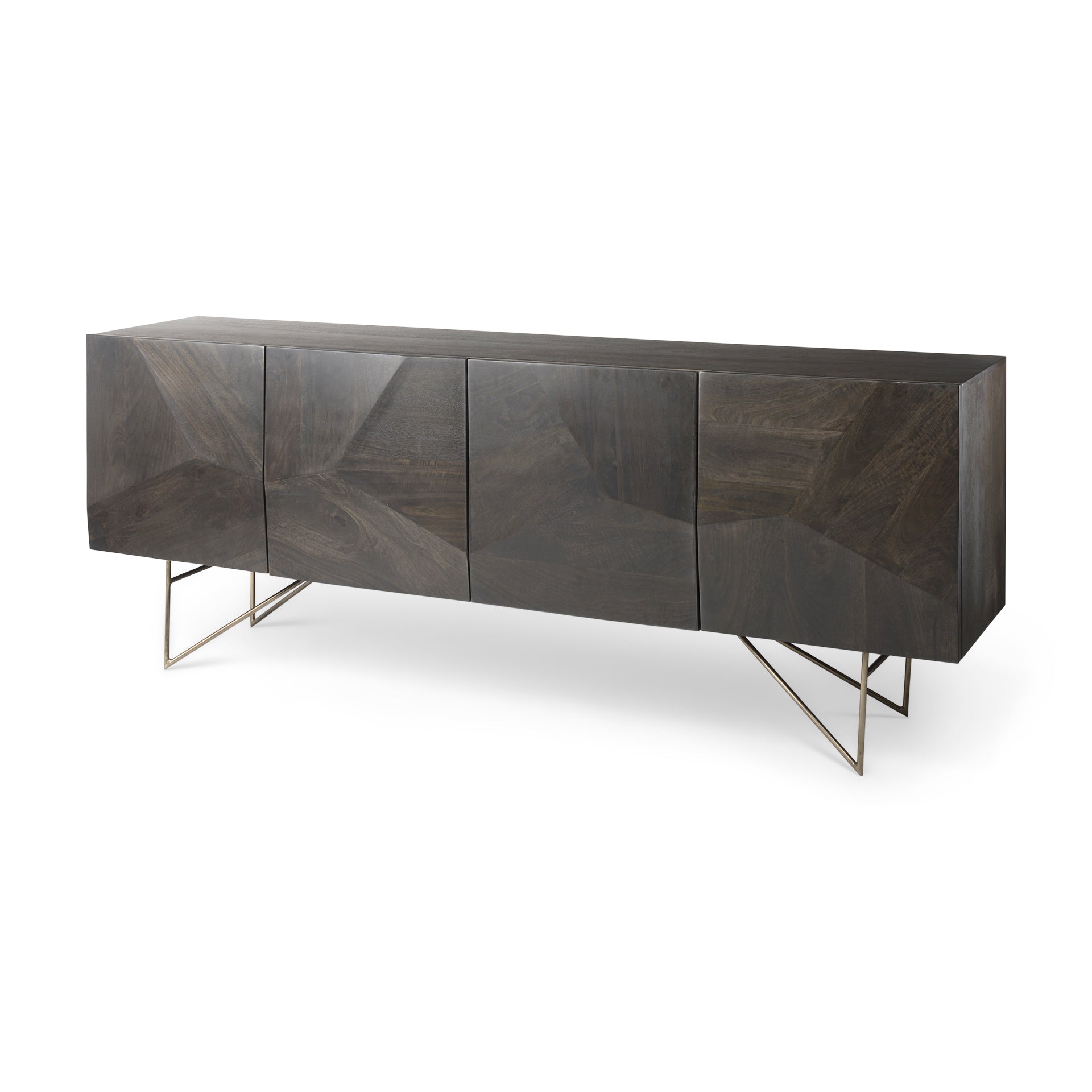 Darwin 80x17.5 Brown Solid Wood Gold Metal Base 4 Cabinet Door Sideboard - Central Designs