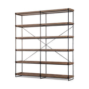 Trey IV 80L x 16W x 87.5H  Medium Brown Wood and Iron Five Tray Shelf Shelving Unit