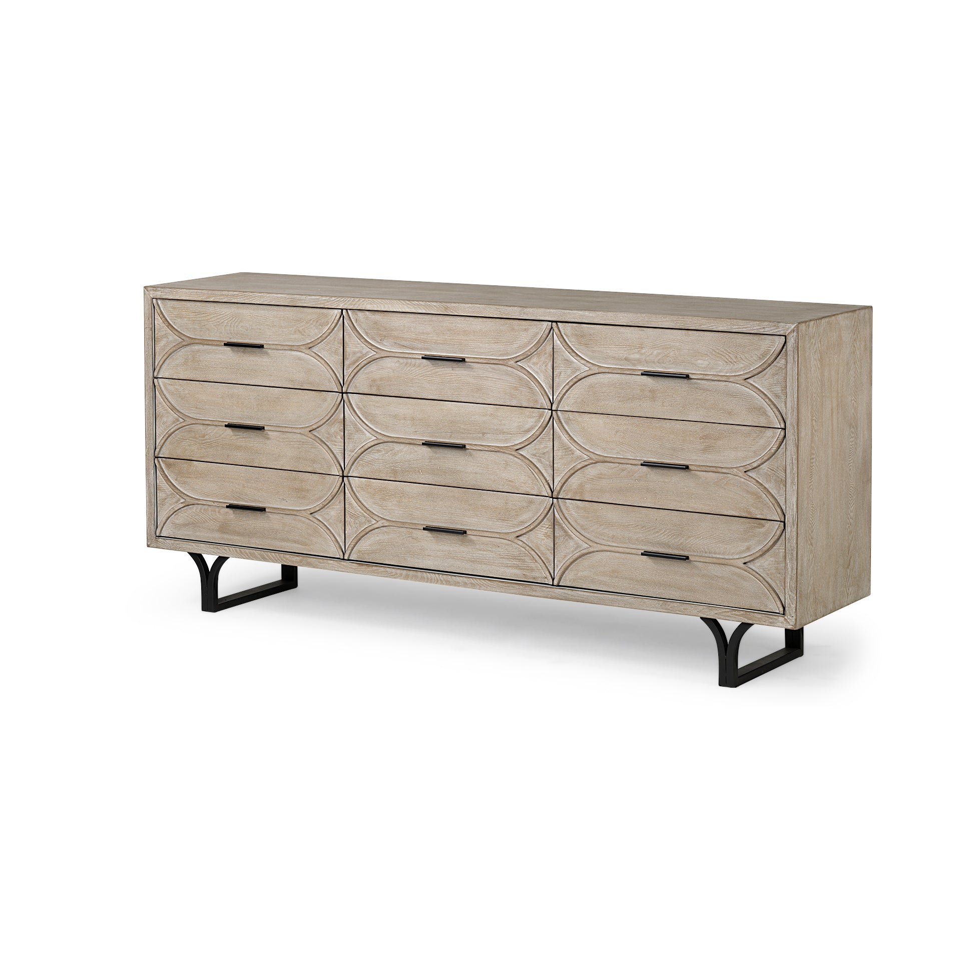 Giselle II Brown Fir Veneer W/Black Metal Leg 9 Drawer Sideboard - Central Designs