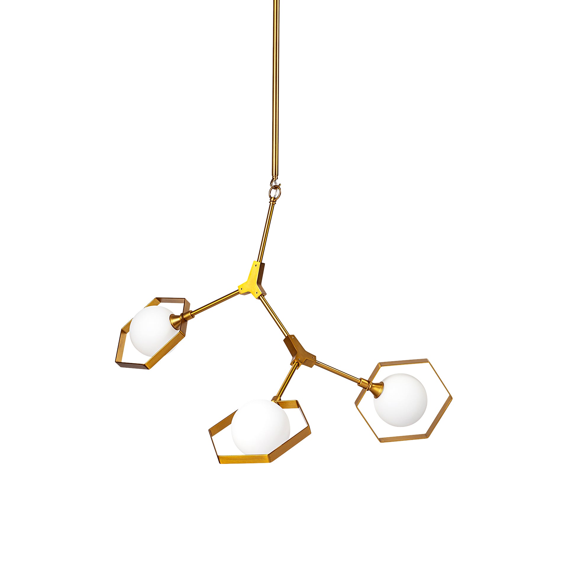 Desousa II (33.9"L x 8.8"W x 28"H) Brass-Toned Metal Multi-Arm Three Light Chandelier