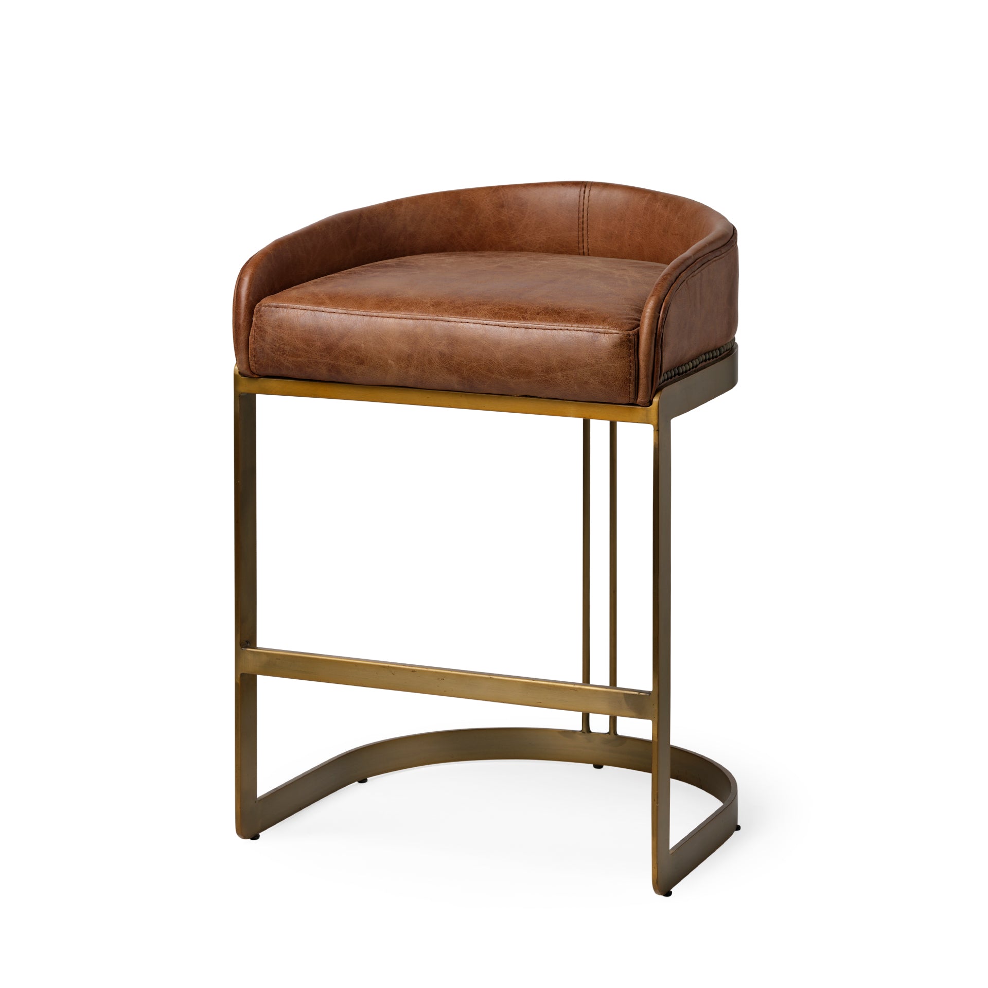 Hollyfield II Brown Leather Seat Gold Metal Base Stool - Central Designs