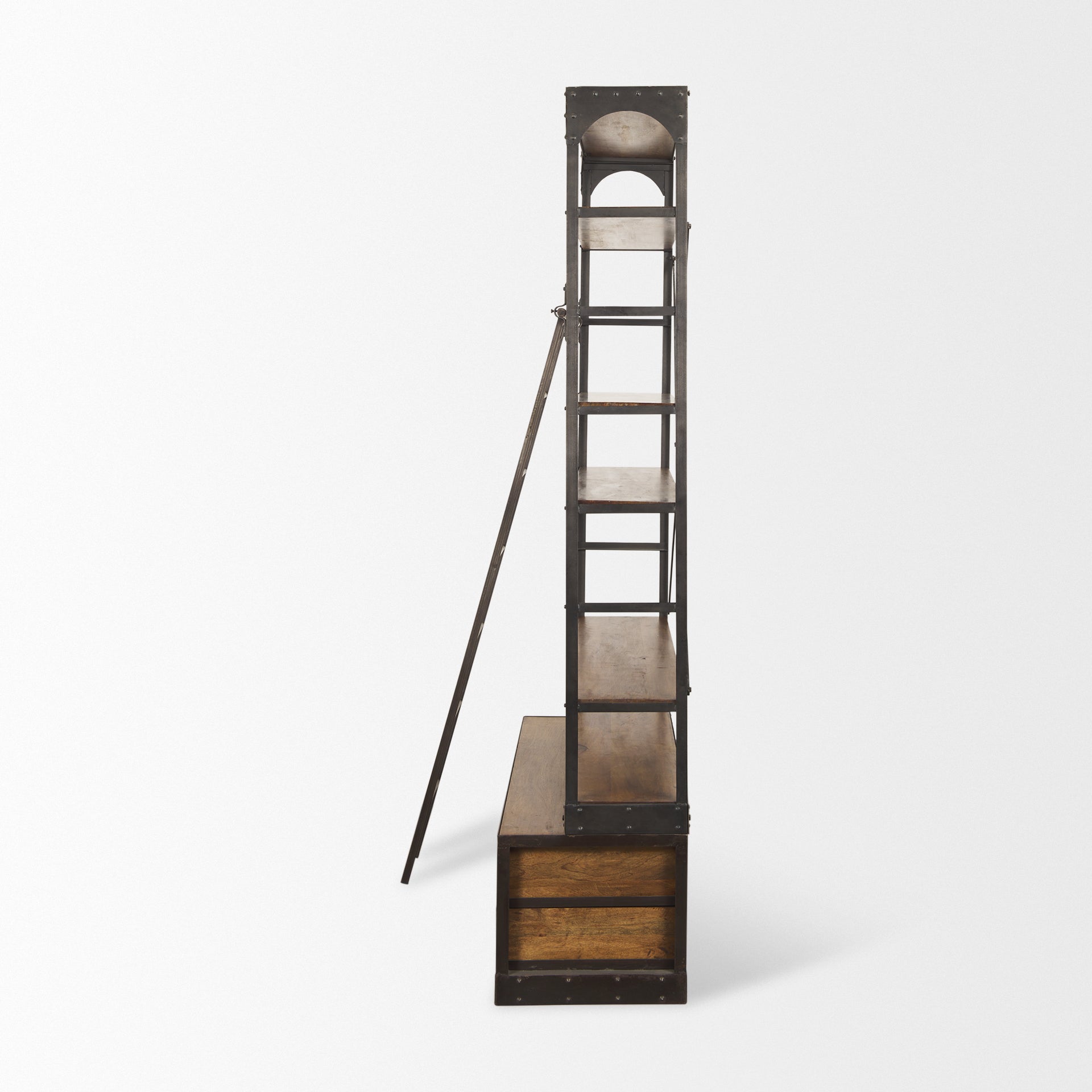 Brodie II Medium Brown Wood Black Ladder Four Shelf Shelving Unit 57L x 20.5W x94H
