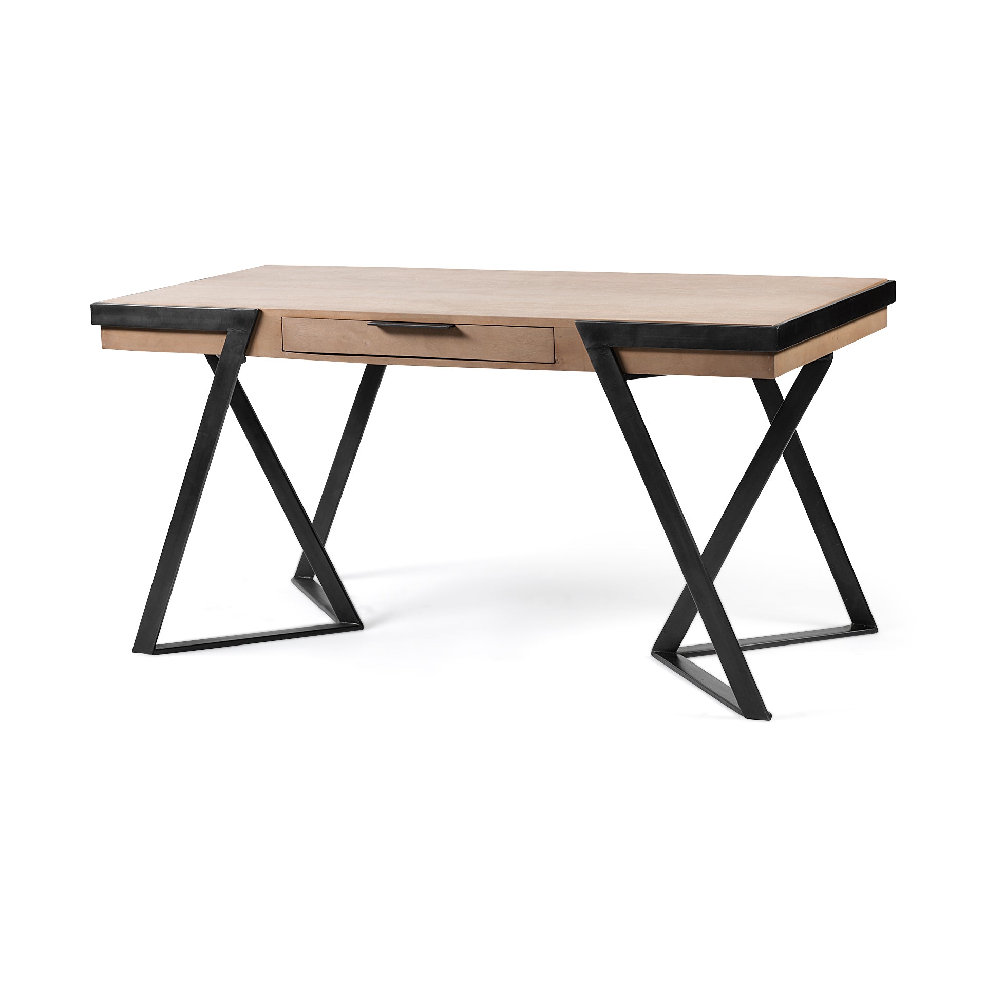 Steinbeck 61L x 28.75W x 30H Light Brown Wooden Iron Frame Office Desk