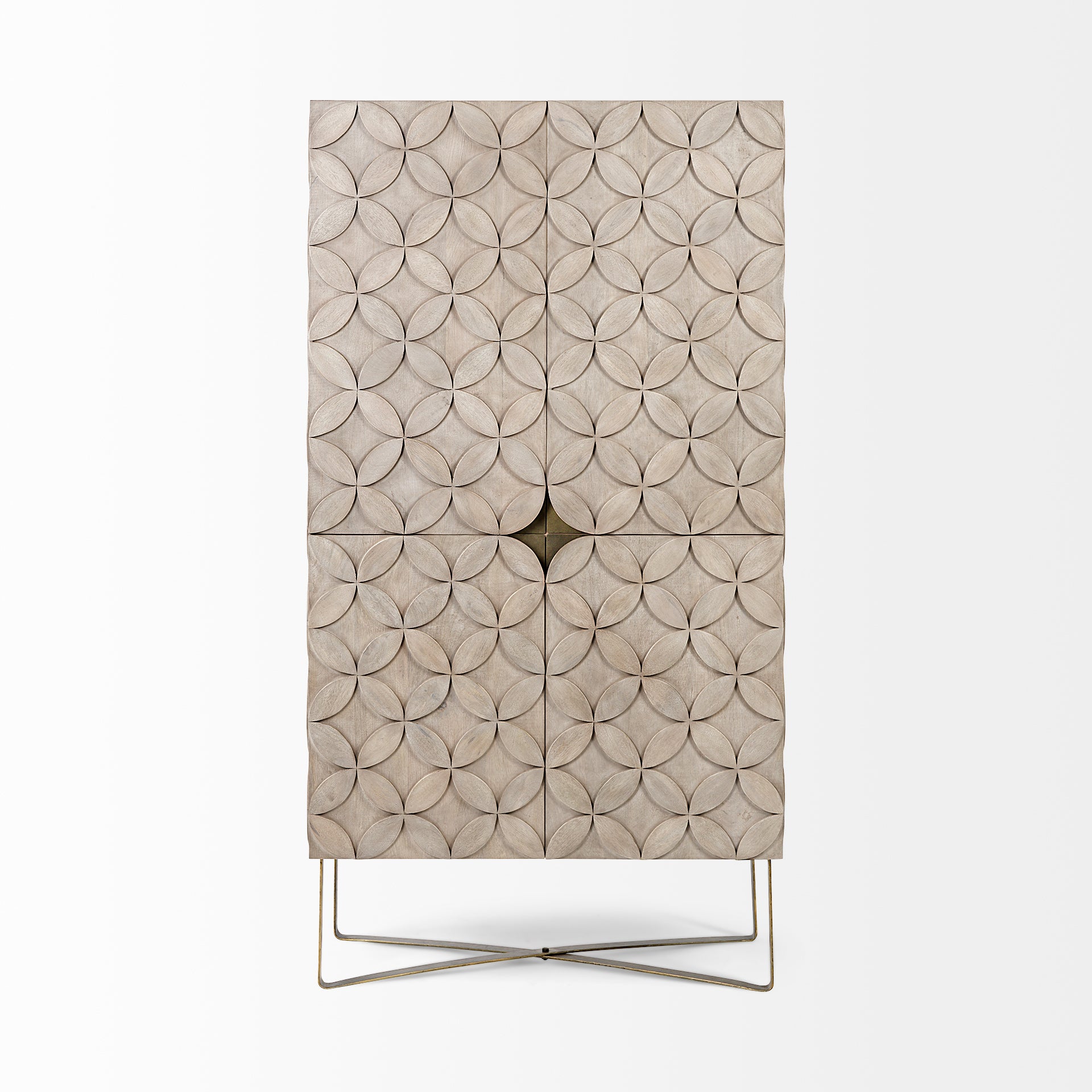 Excelsior II 68.1" H Light Brown Wood Gold Iron Base Storage Cabinet - Central Designs