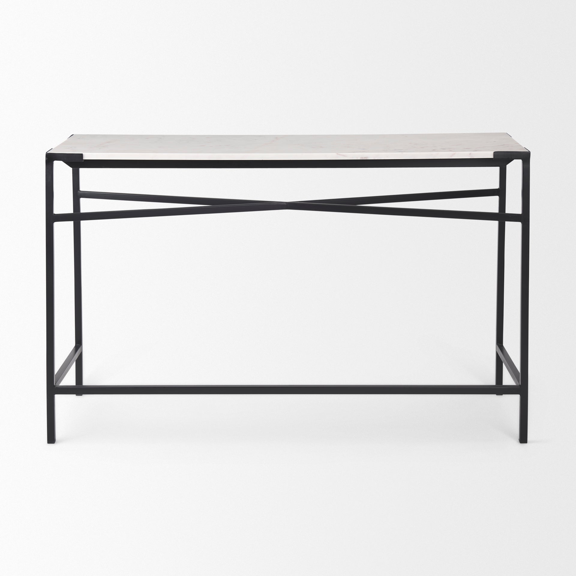Lucas 50 X 16 X 30 White Marble Top Black Metal Frame Console Table
