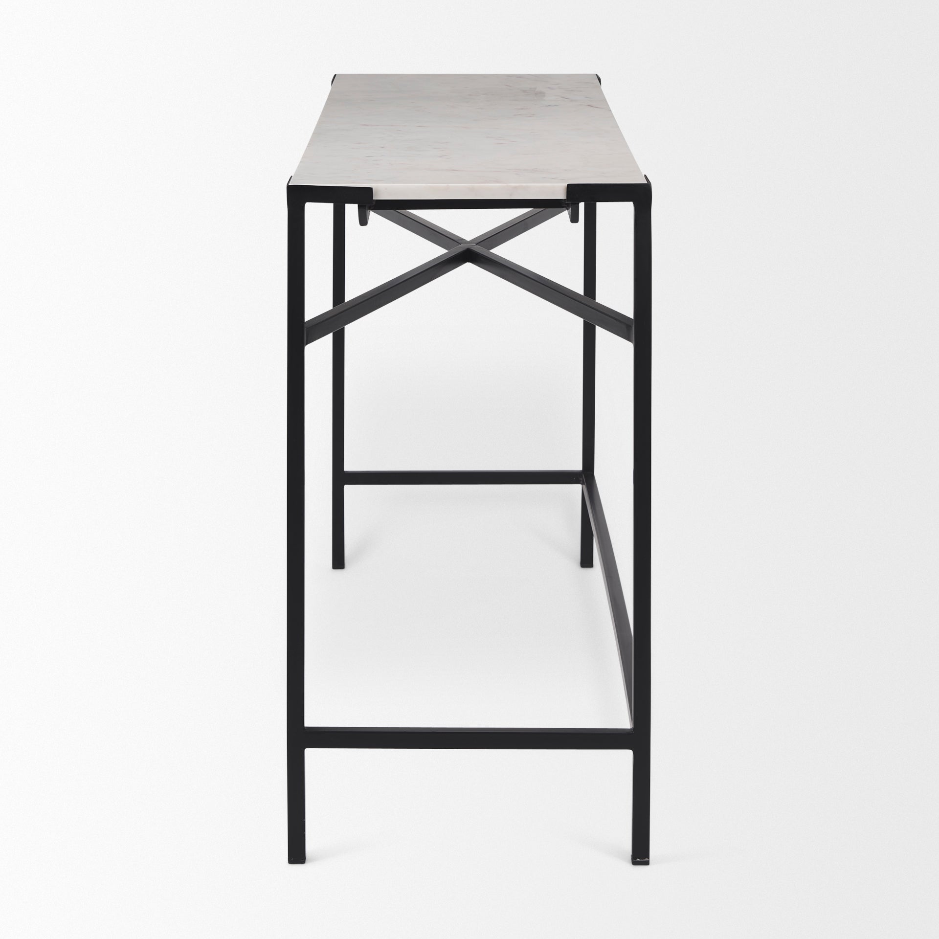 Lucas 50 X 16 X 30 White Marble Top Black Metal Frame Console Table