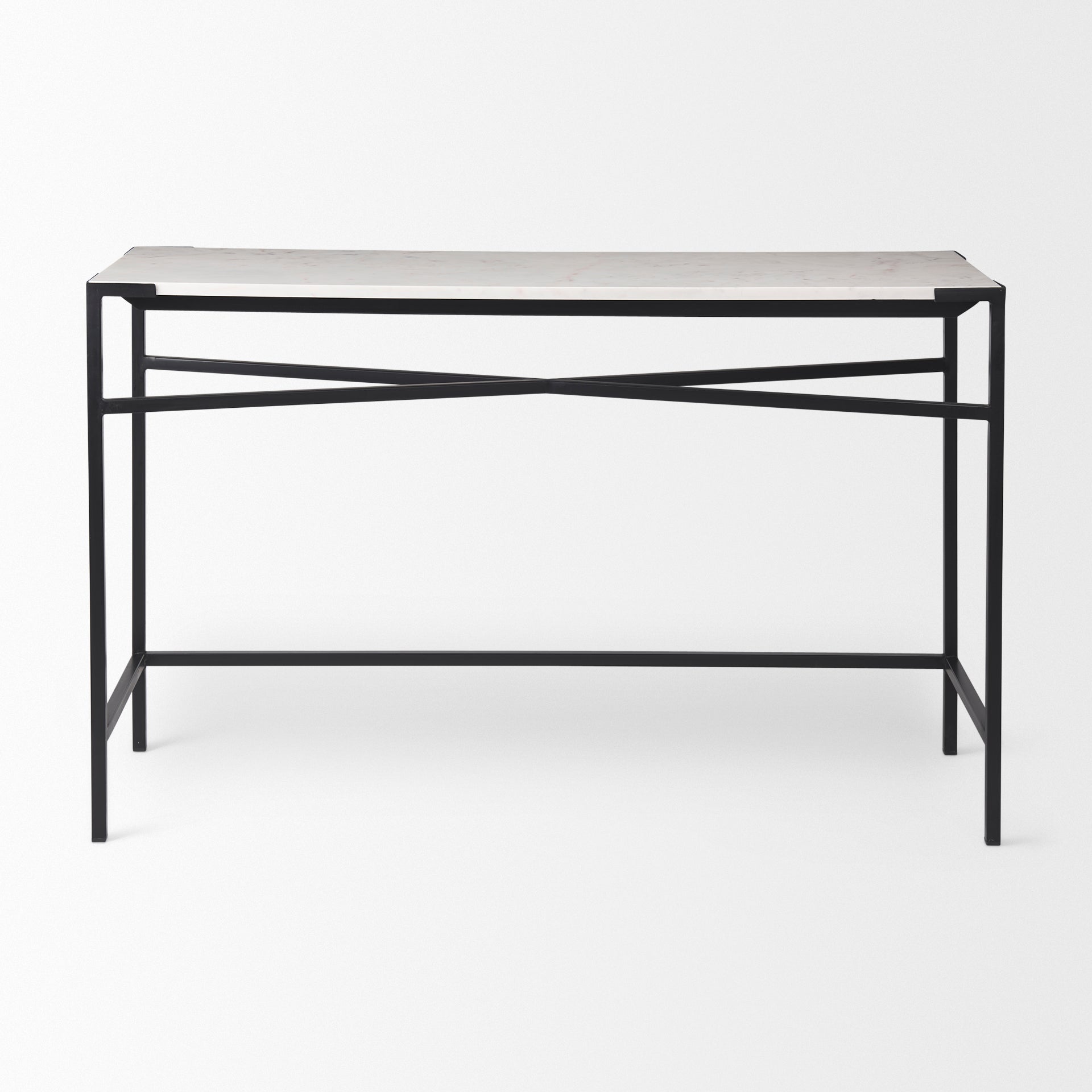 Lucas 50 X 16 X 30 White Marble Top Black Metal Frame Console Table