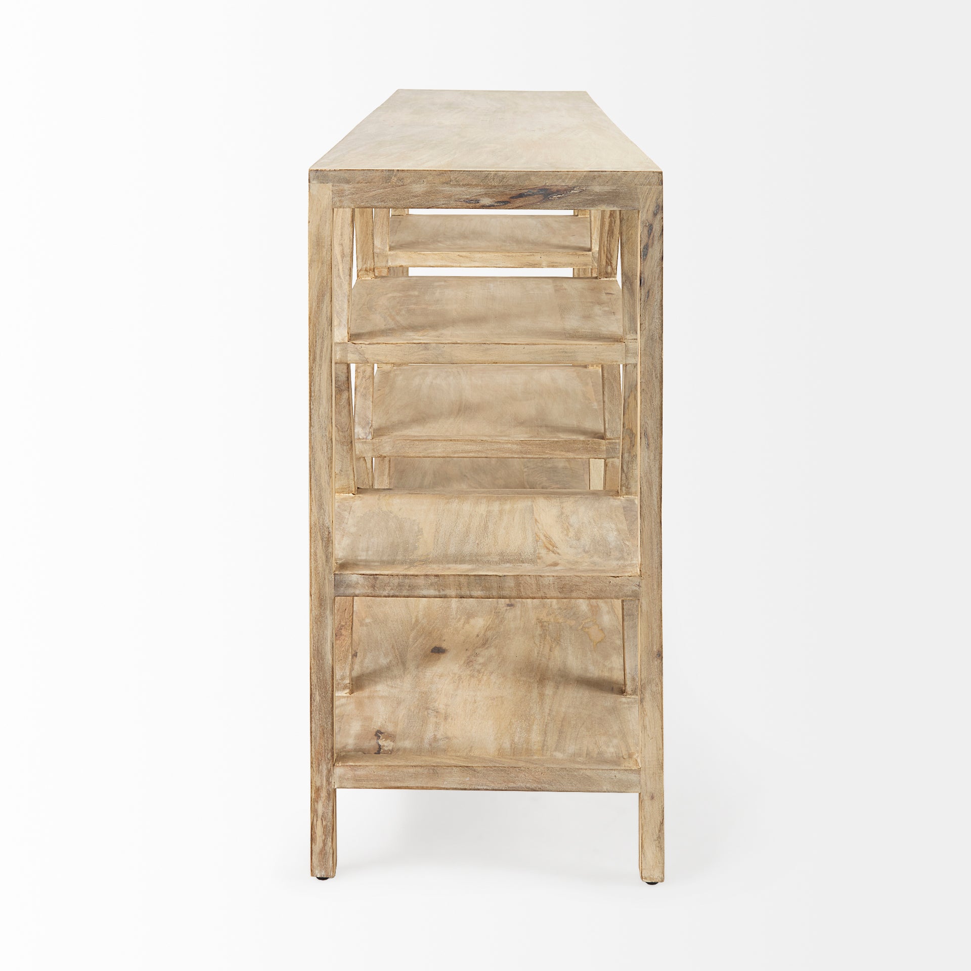 Dayton II 66L x 16W Natural Wooden Multi-Level Shelf Console Table