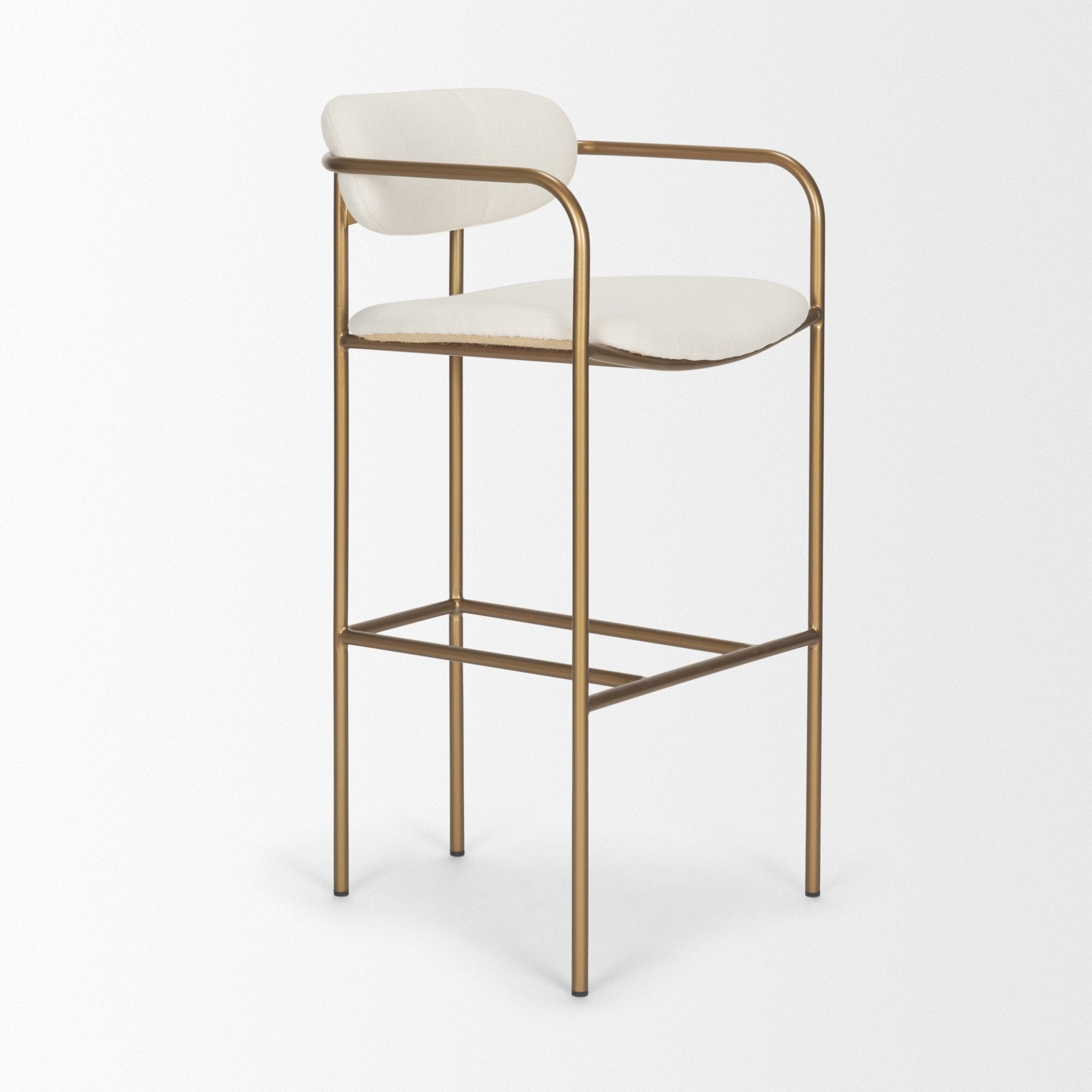 Parker 30" Seat Height Cream Fabric Seat Gold Metal Bar Stool - Central Designs