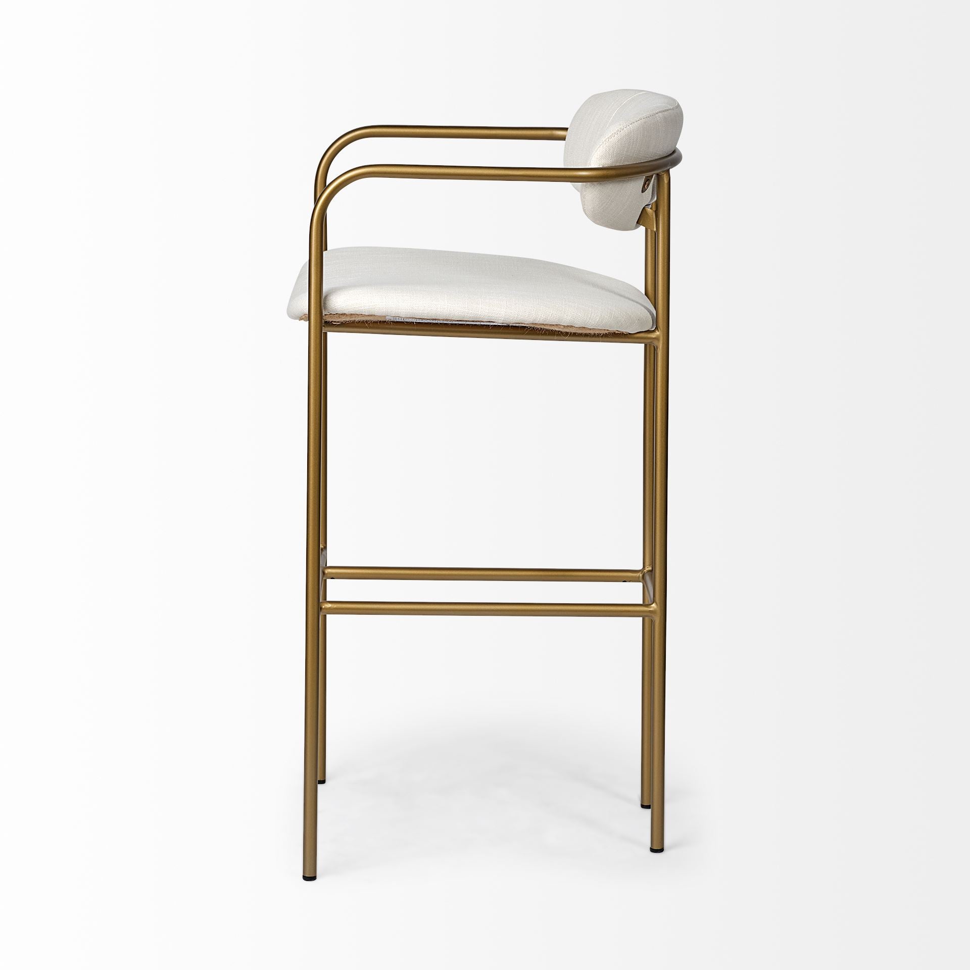 Parker 30" Seat Height Cream Fabric Seat Gold Metal Bar Stool