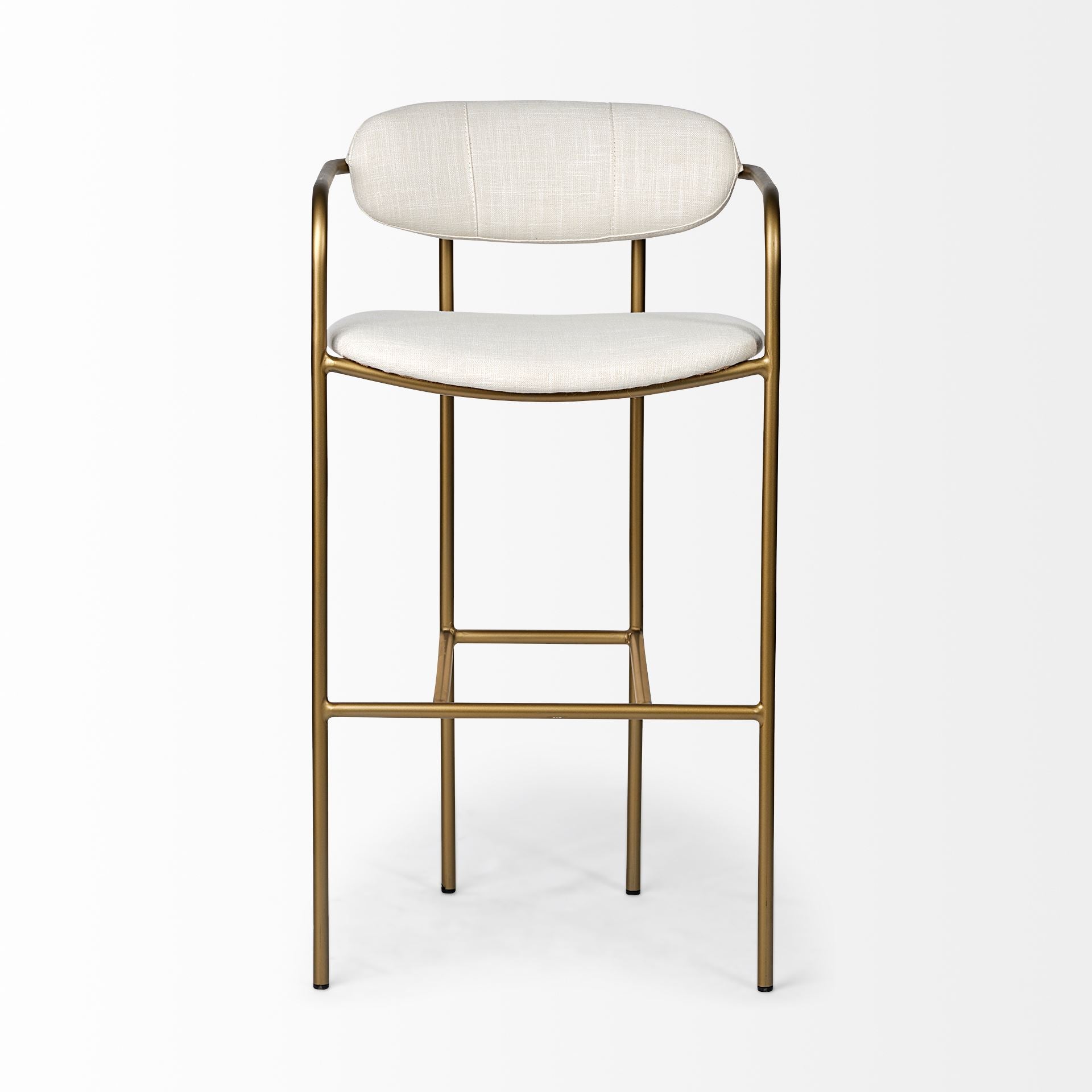 Parker 30" Seat Height Cream Fabric Seat Gold Metal Bar Stool