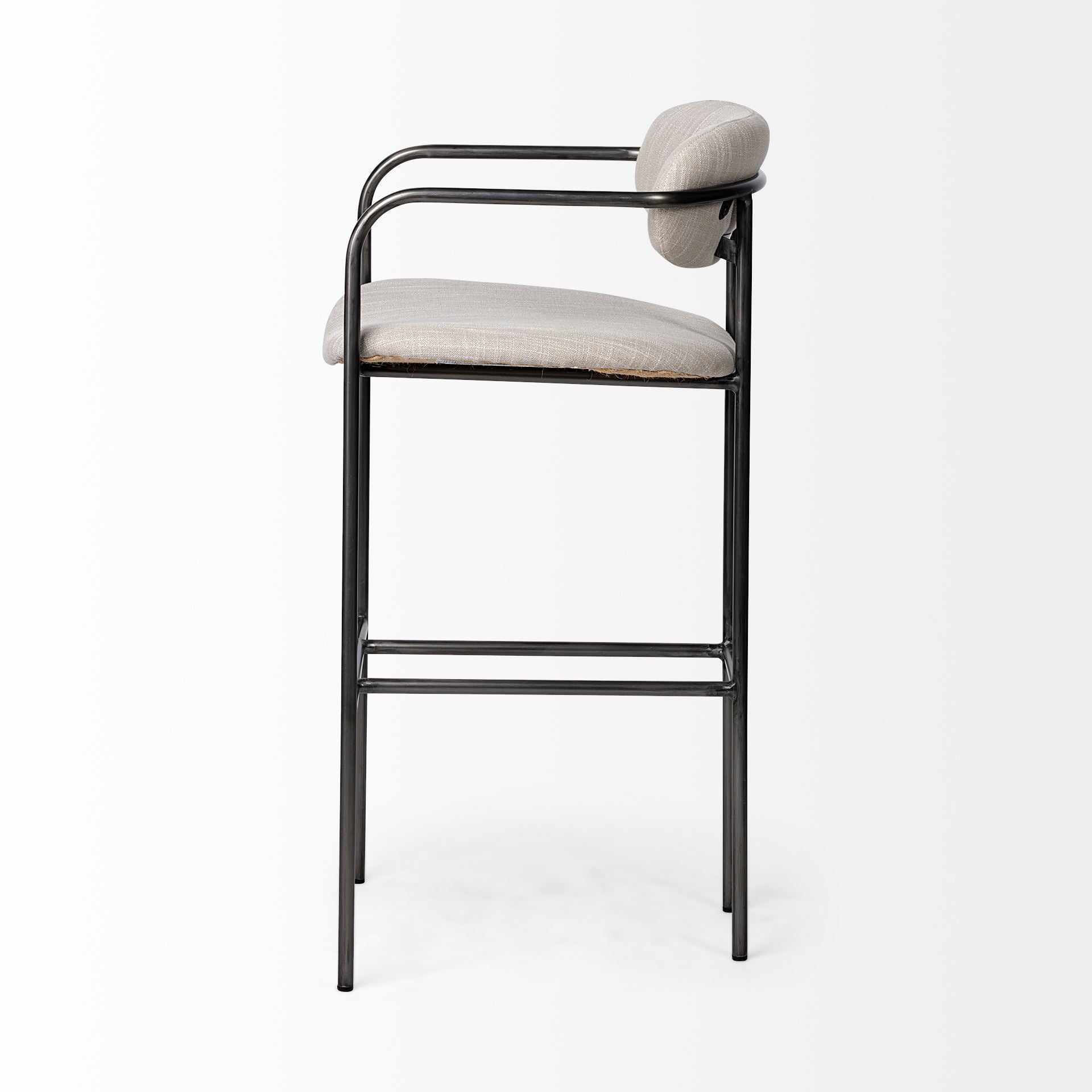 Parker 30" Seat Height Beige Fabric Seat Gun Metal Grey Metal Bar Stool