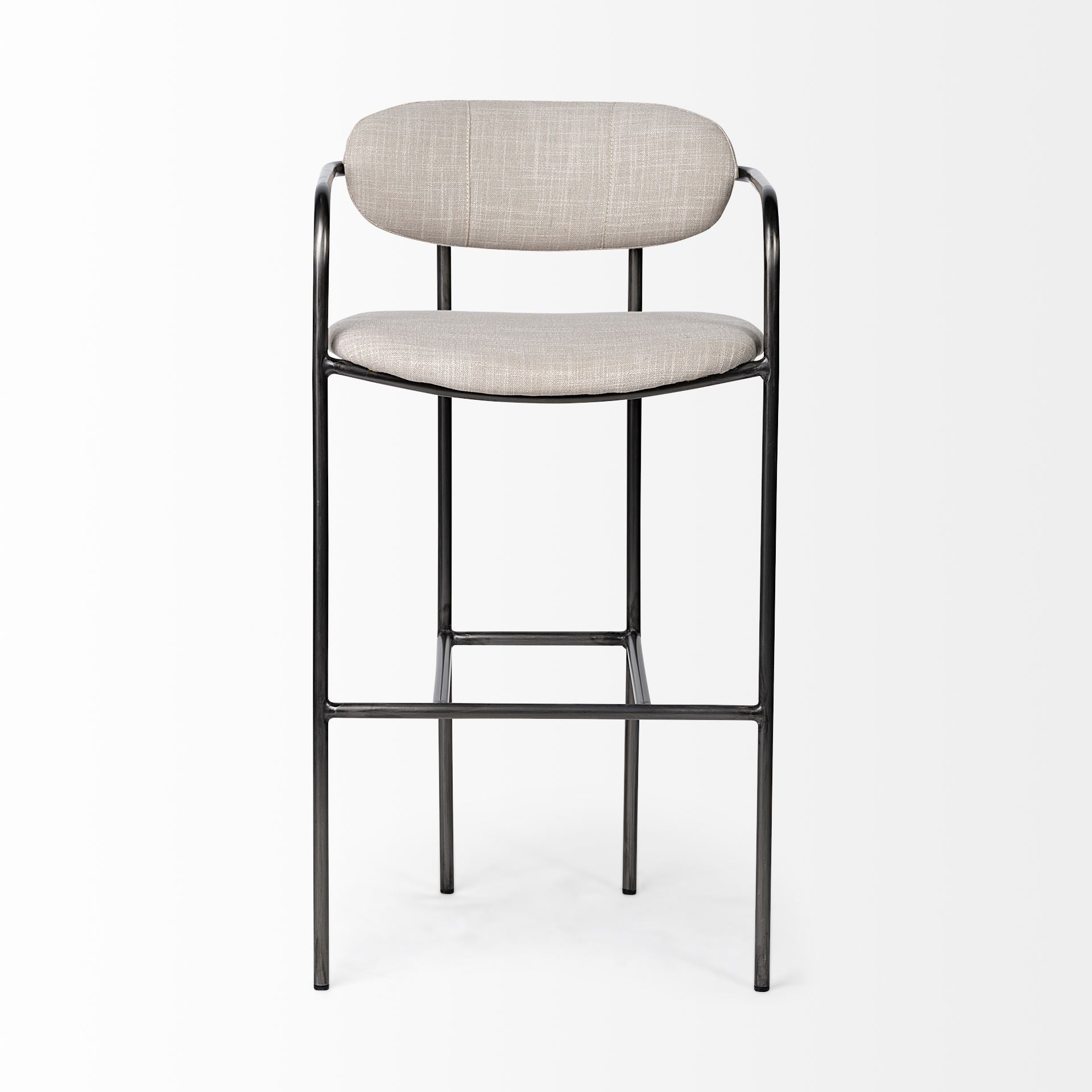 Parker 30" Seat Height Beige Fabric Seat Gun Metal Grey Metal Bar Stool