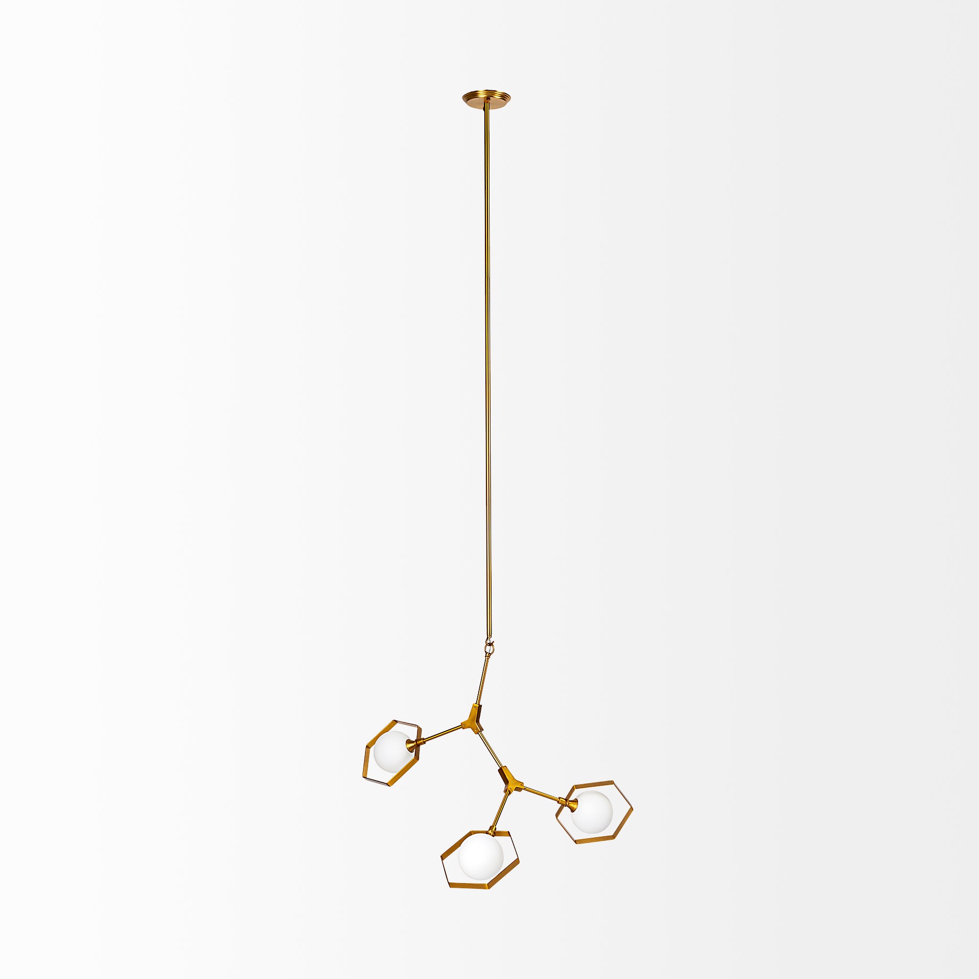 Desousa II (33.9"L x 8.8"W x 28"H) Brass-Toned Metal Multi-Arm Three Light Chandelier