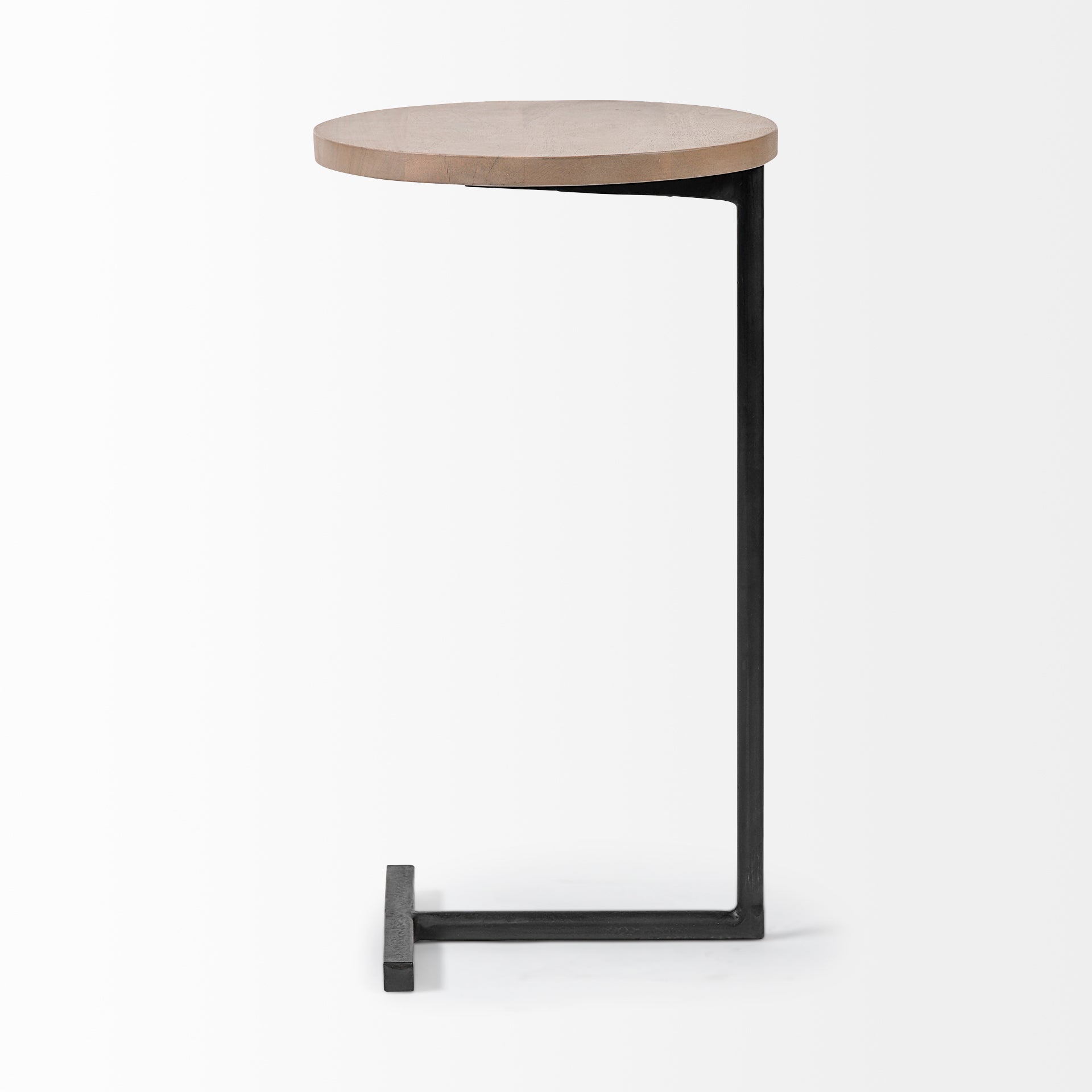 Ballatine 15L x 15W x 27H Brown Wood Round Top w/ Black Metal Base Accent Table