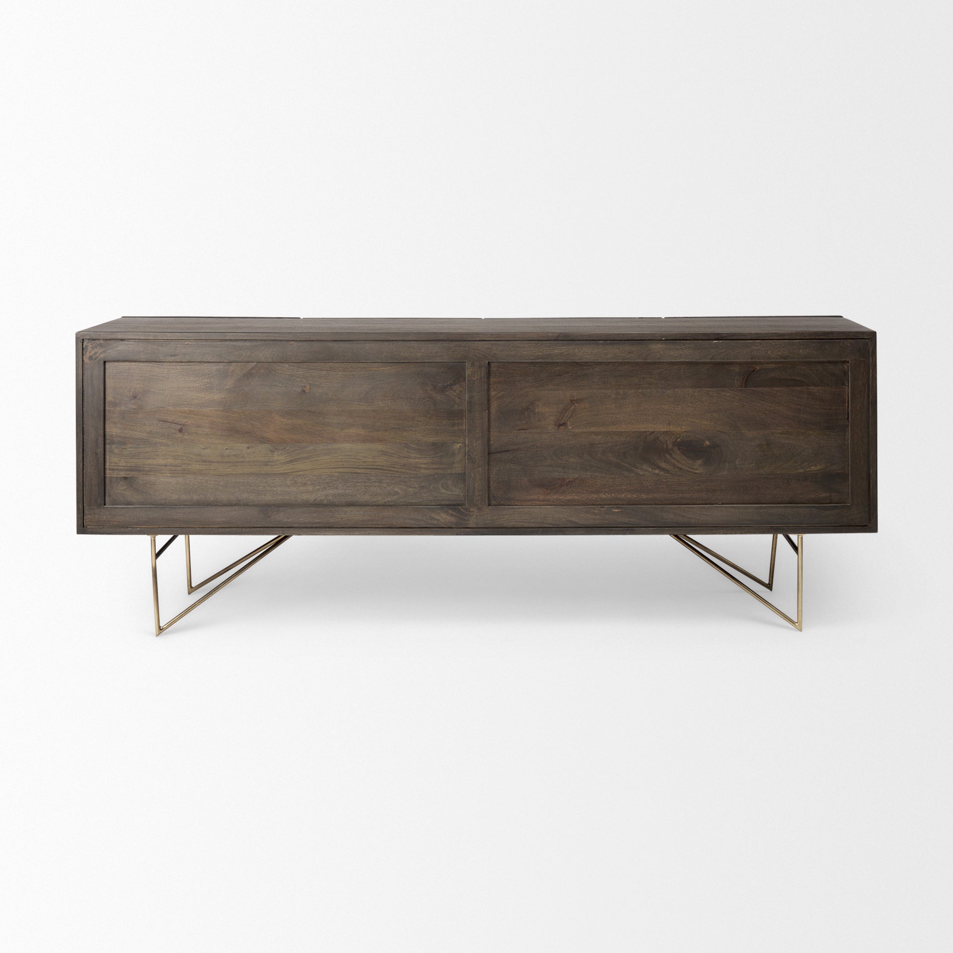 Darwin 80x17.5 Brown Solid Wood Gold Metal Base 4 Cabinet Door Sideboard - Central Designs