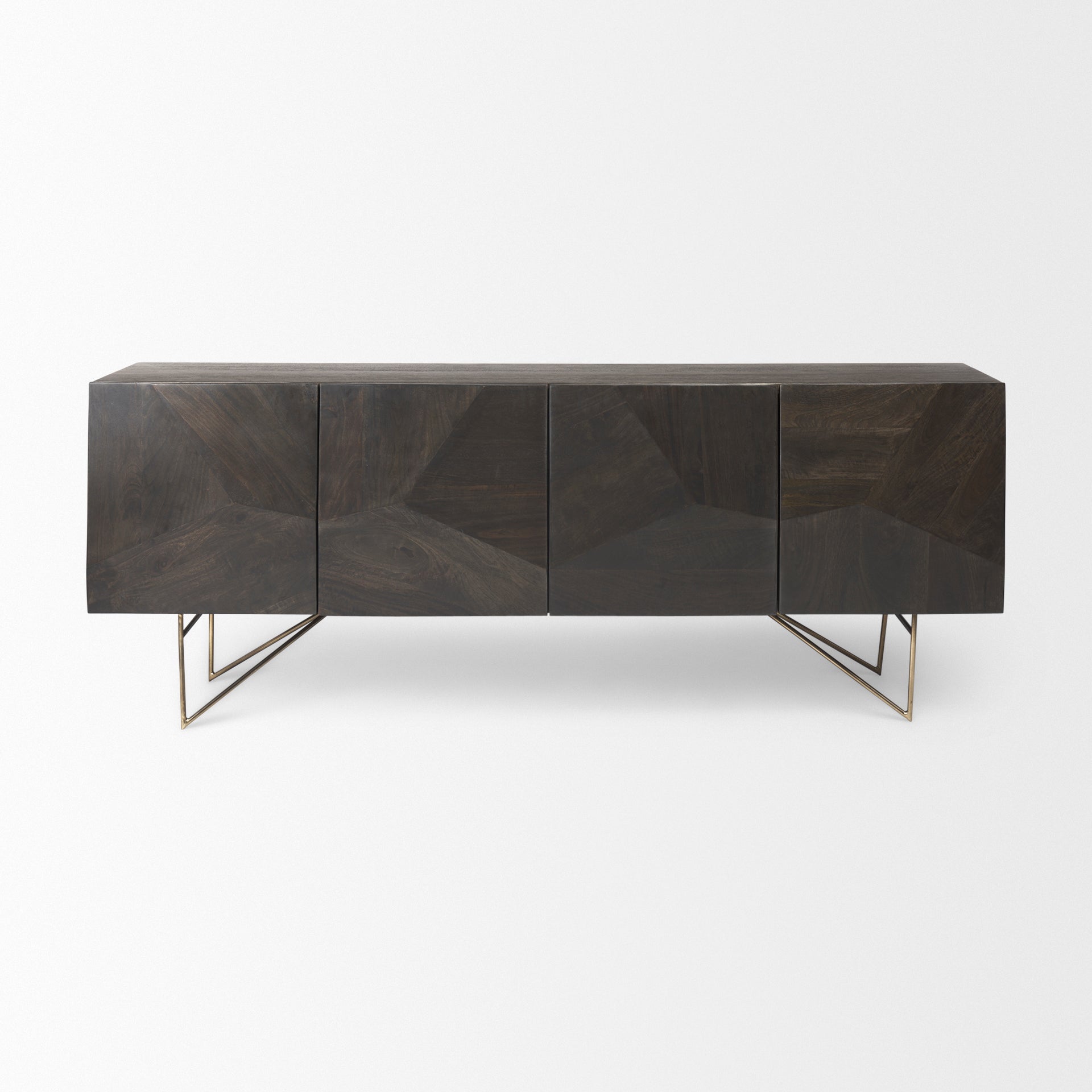 Darwin 80x17.5 Brown Solid Wood Gold Metal Base 4 Cabinet Door Sideboard - Central Designs