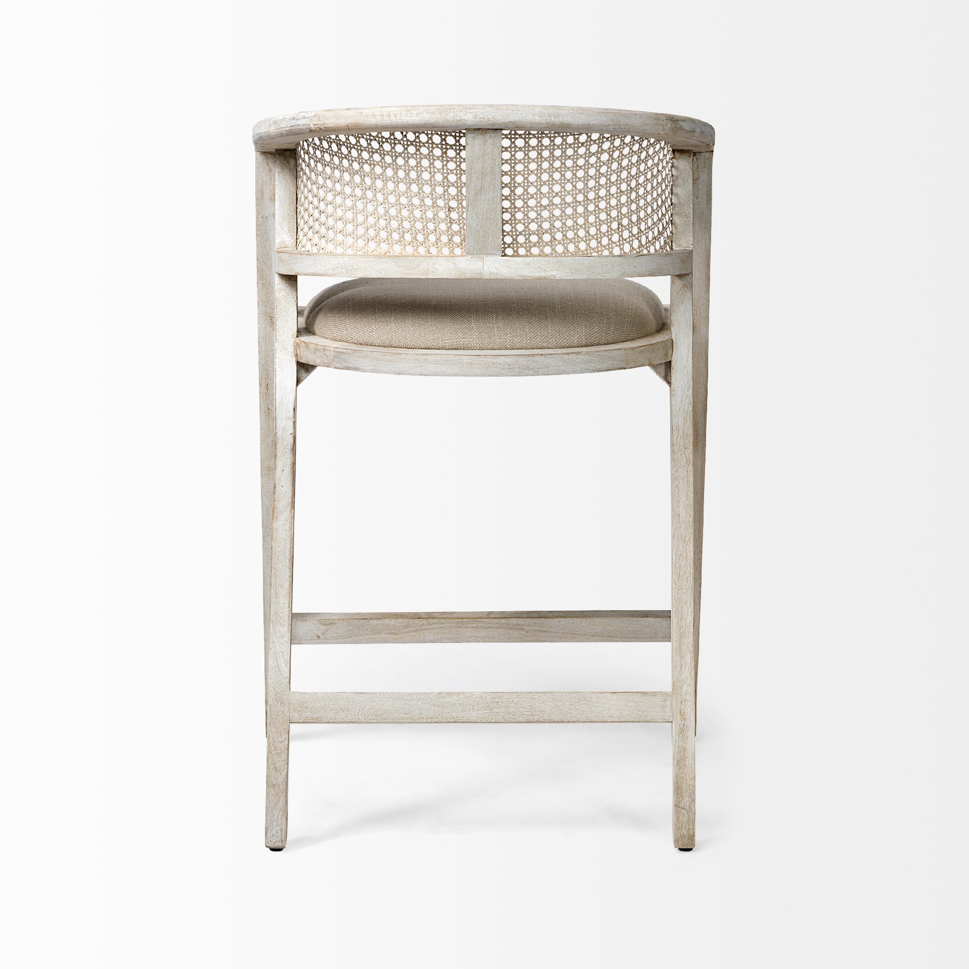 Tabitha 26.75" Seat Height Beige Fabric/Rattan Seat Blonde Wood Frame Counter Stool - Central Designs
