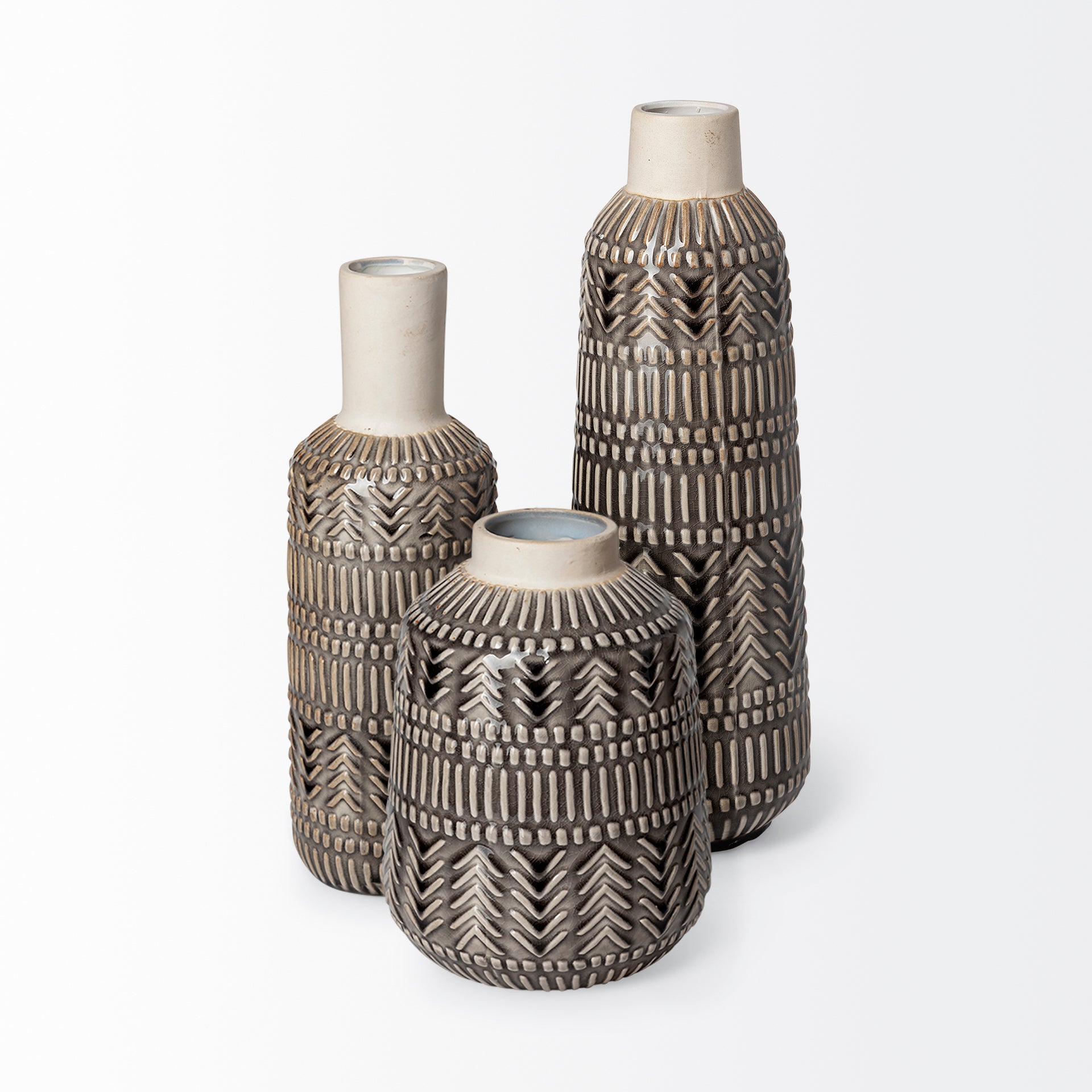 Riker I Small Dark Gray Cream Ceramic Vase
