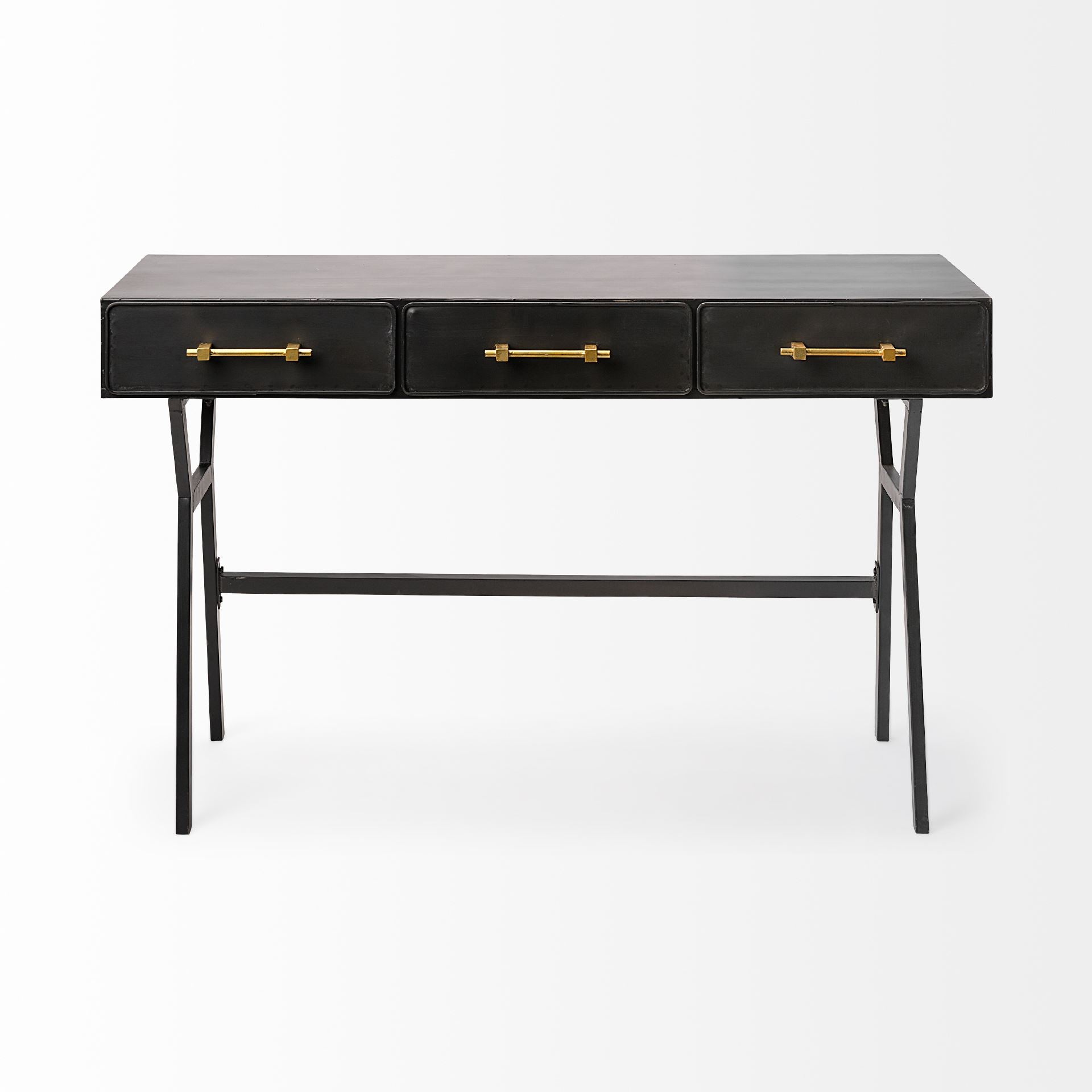 Vince 51L x 18W Black Metal W/Gold Accents 3 Drawer Office Desk