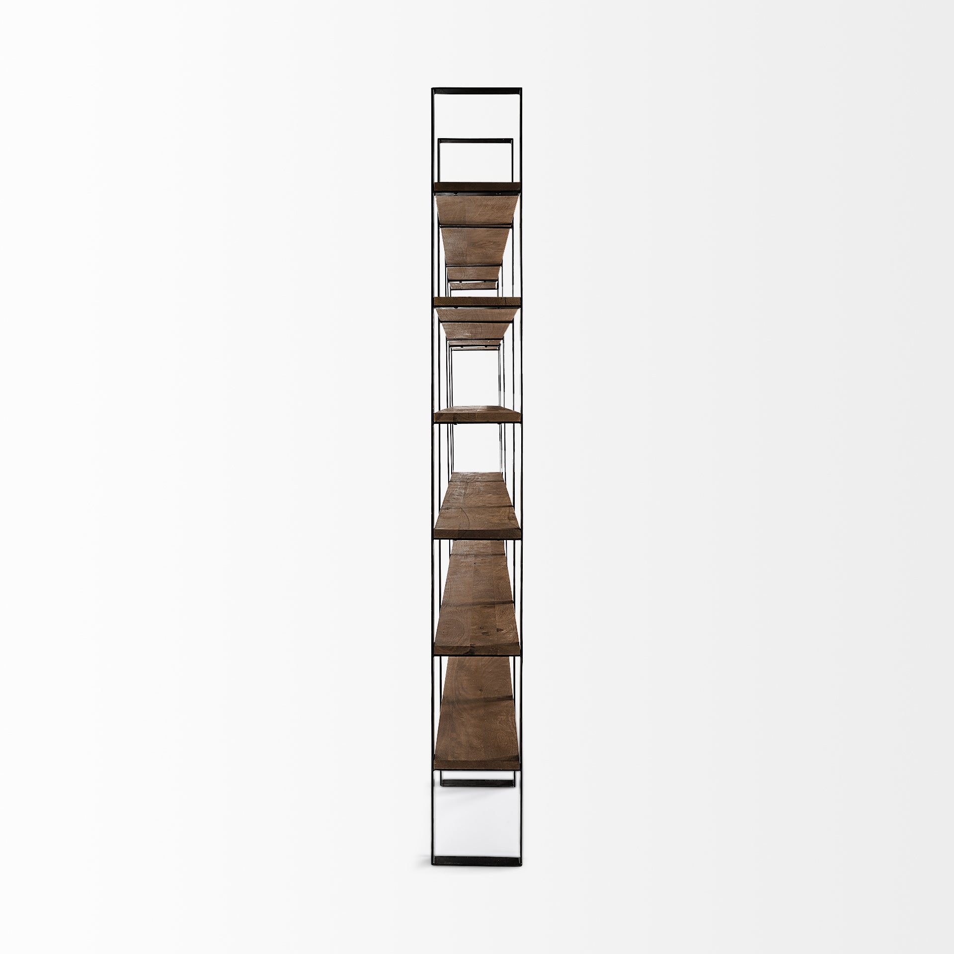 Taunton II 80L x 10.5W x 90H Dark Brown Wood And Black Iron Six Shelving Unit