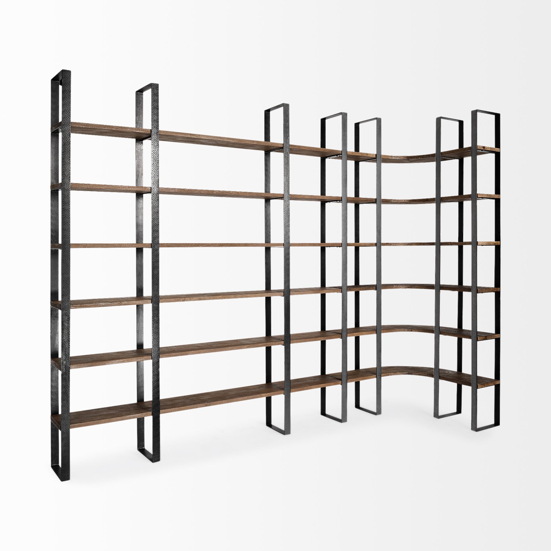 Taunton II 80L x 10.5W x 90H Dark Brown Wood And Black Iron Six Shelving Unit