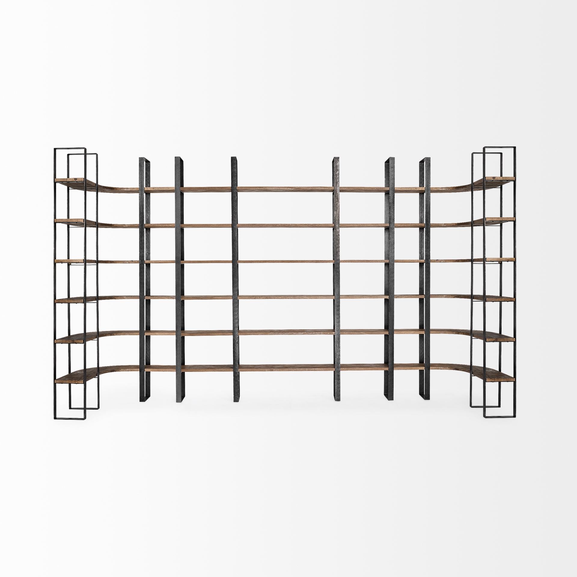 Taunton II 80L x 10.5W x 90H Dark Brown Wood And Black Iron Six Shelving Unit - Central Designs