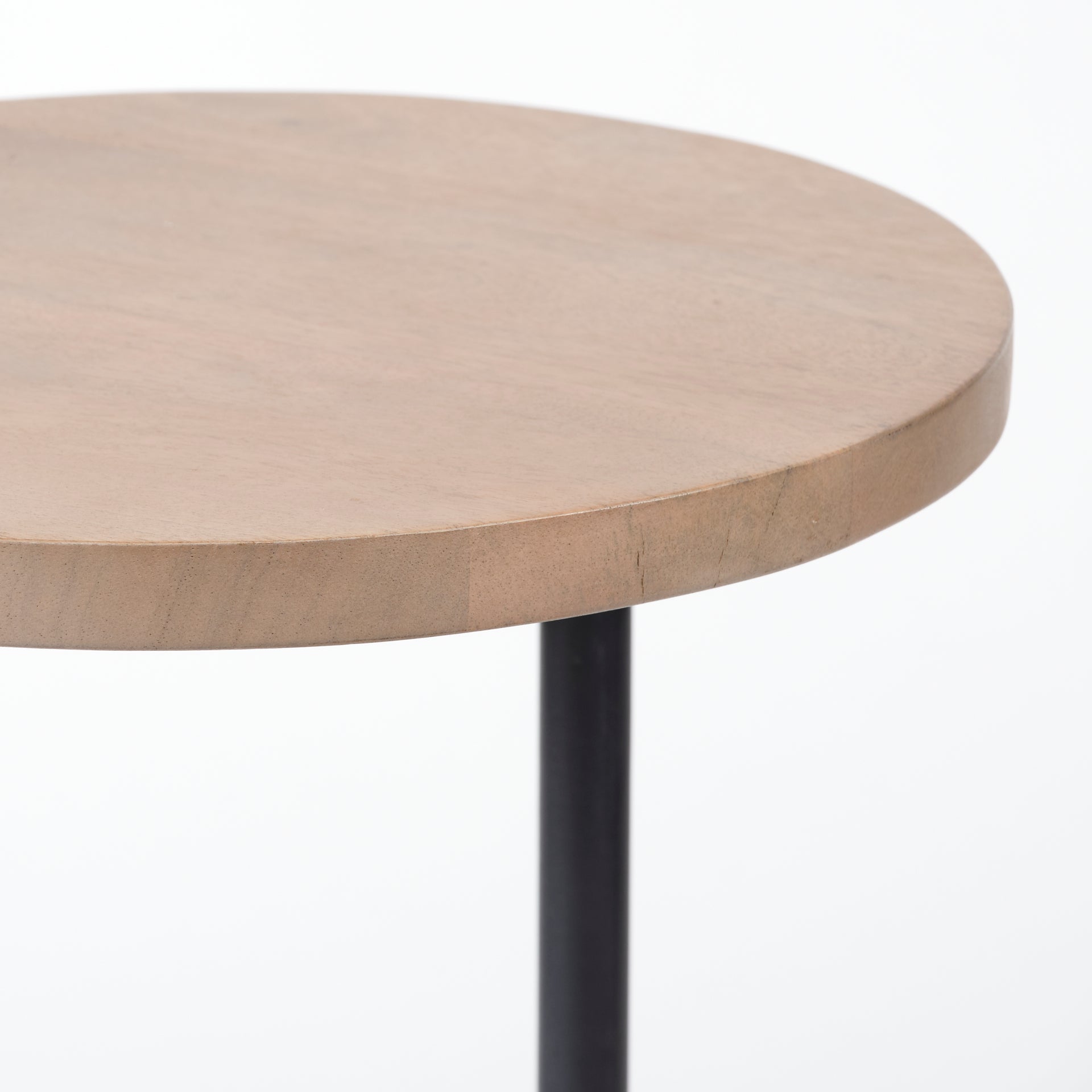 Ballatine 15L x 15W x 27H Brown Wood Round Top w/ Black Metal Base Accent Table - Central Designs