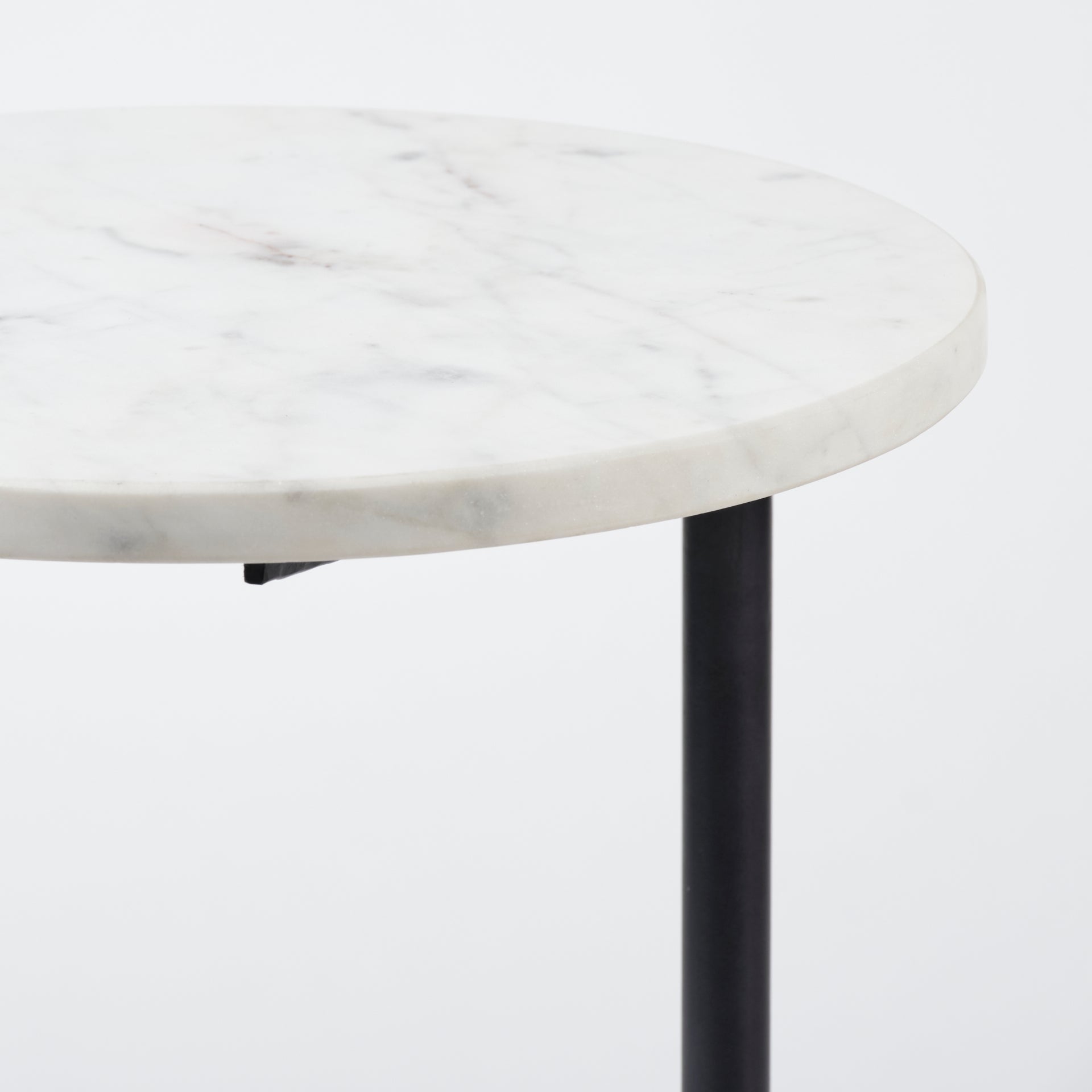 Ballatine II 15L x 15W x 27L White Marble Round Top White w/ Black Metal Base Accent Table - Central Designs