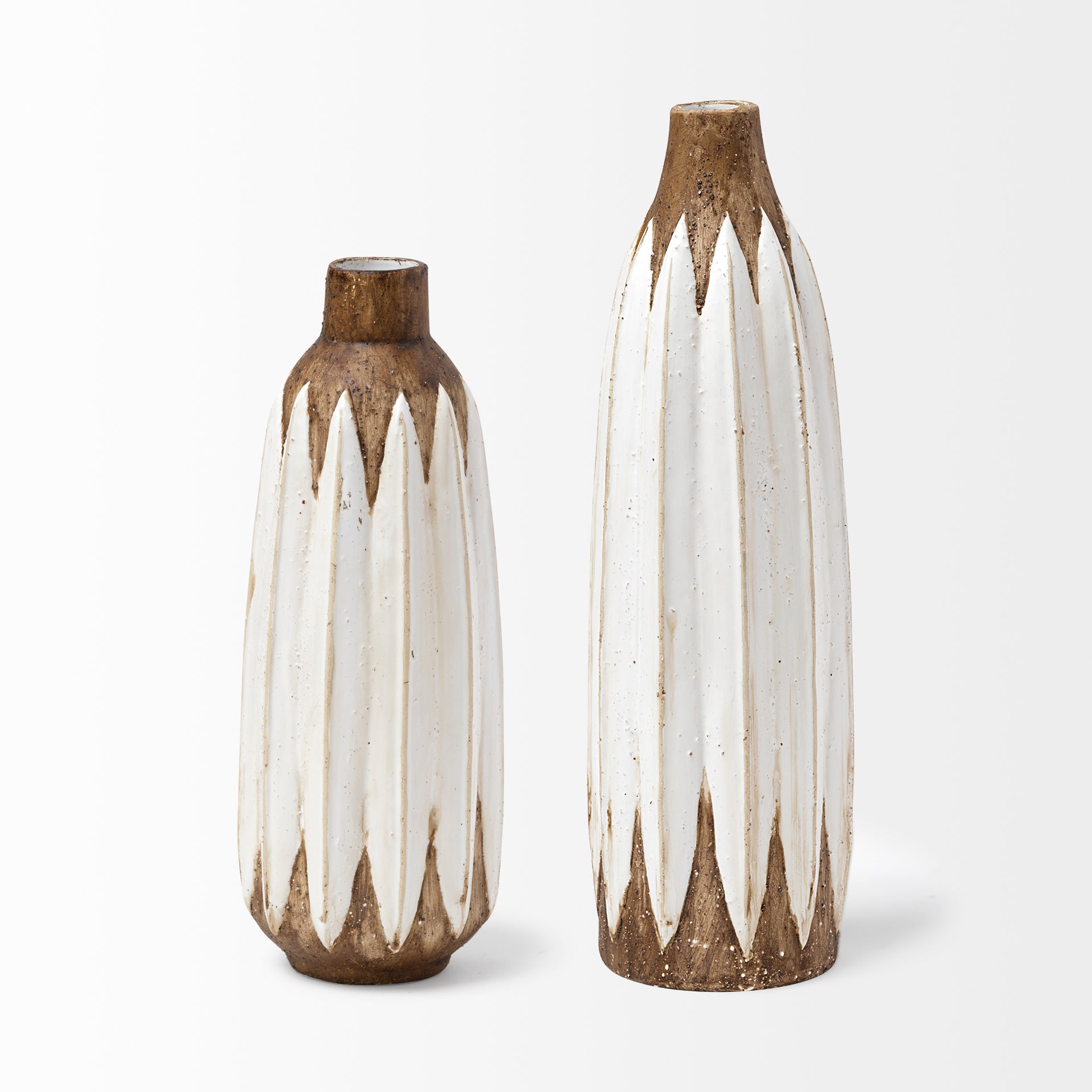 Sisko I Short Rustic Brown White Ceramic Vase