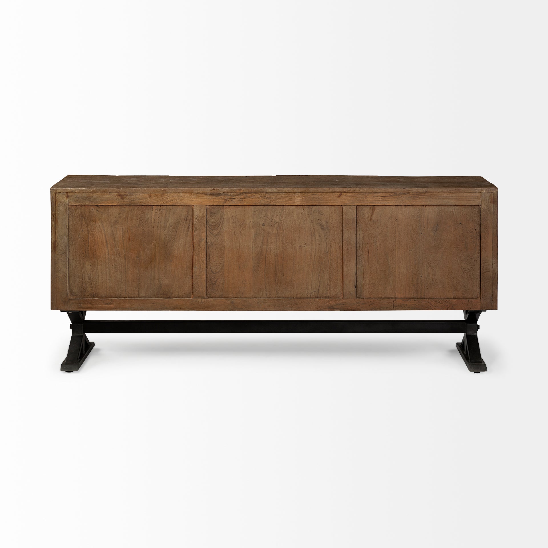 Hollingworth 72x18 Brown Solid Wood Frame Nickel Metal Base 4 Cabinet Door Sideboard