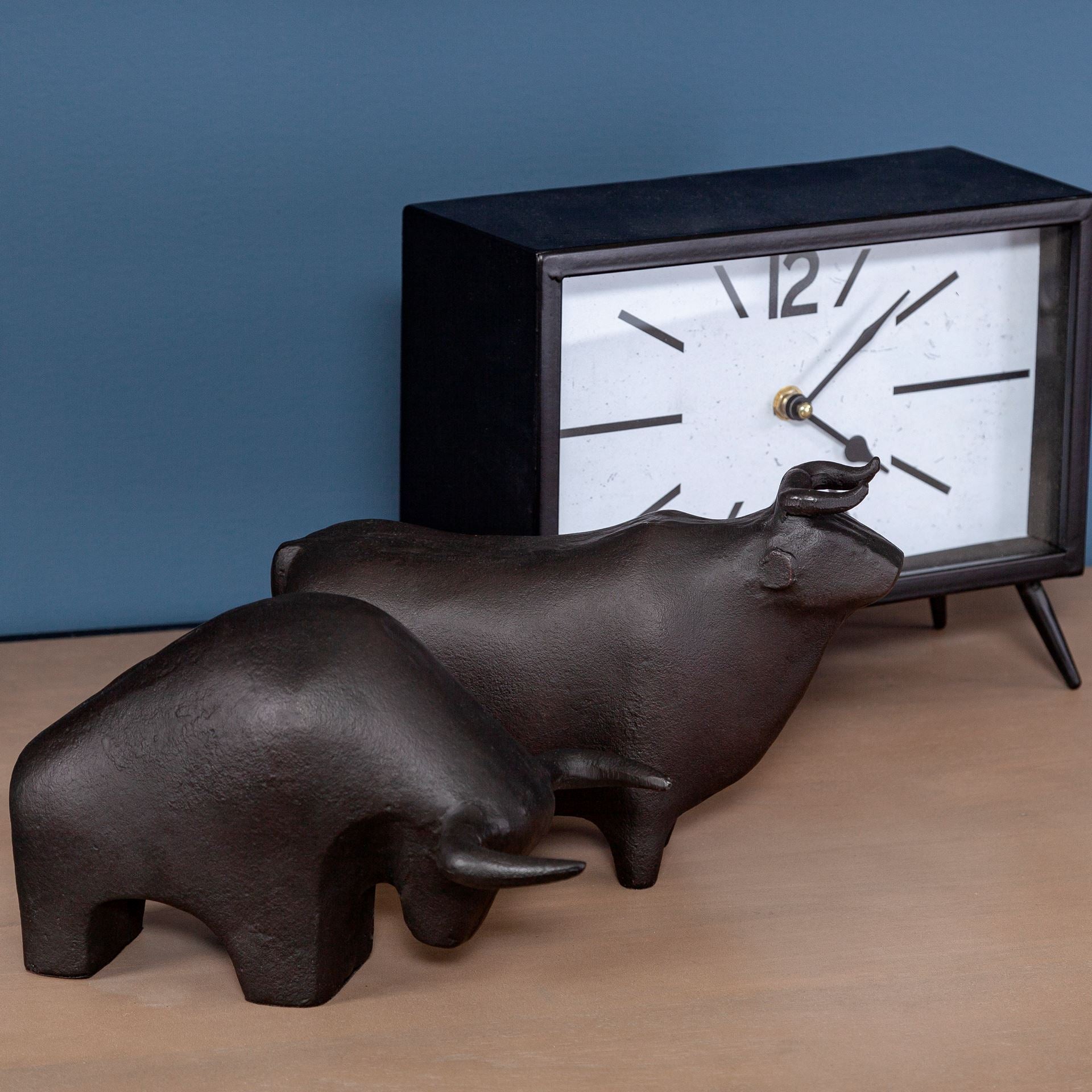 Taurus II 9L x 4W Black Cast Aluminum Bull Decorative Object