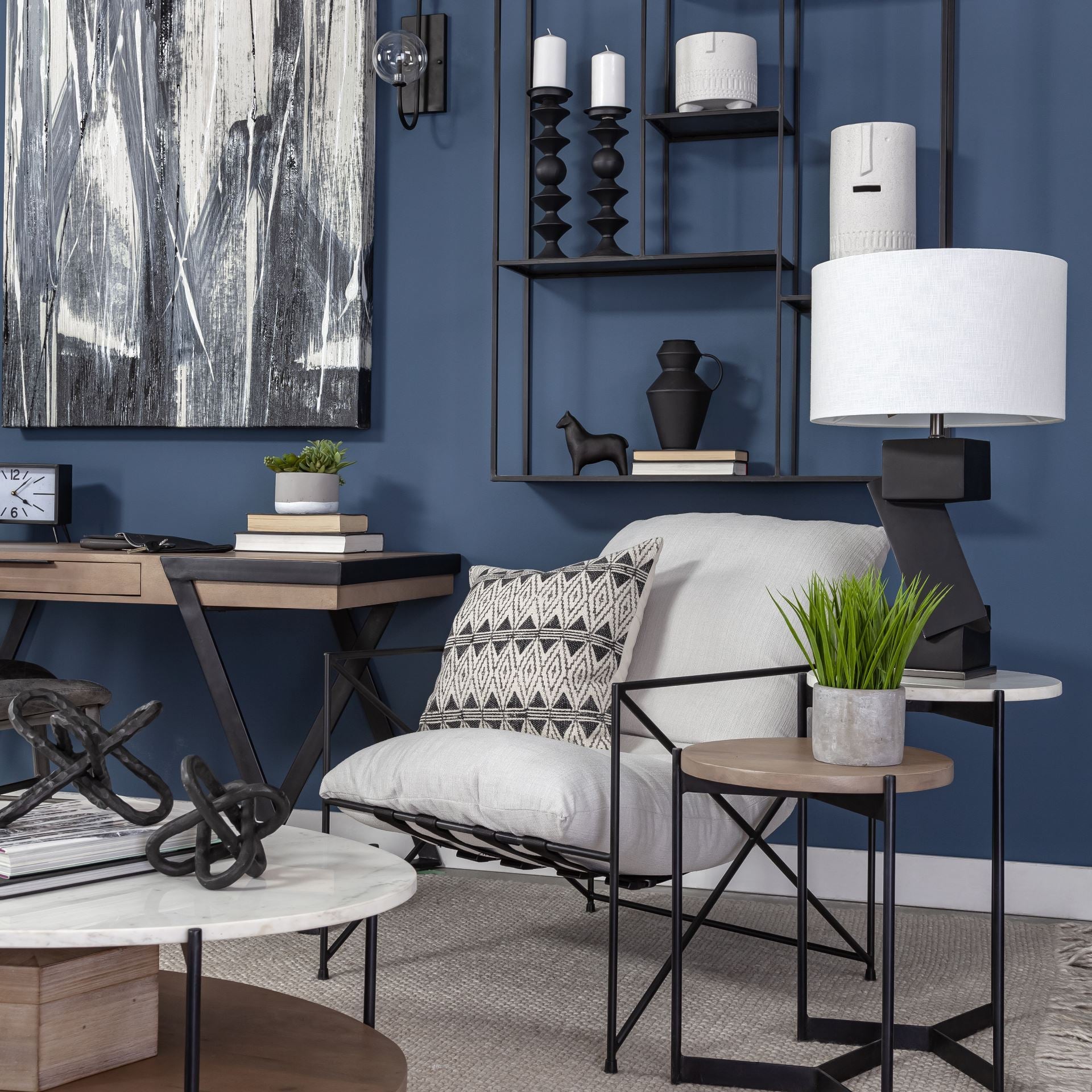 Leonidas 28.5L x 29.5W x 34.0H Cream Upholstered Padded Seat and Black Metal Frame Accent Chair - Central Designs